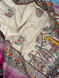 Madhubani Handpainted Cotton Silk Dupatta