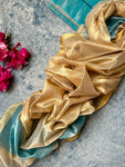 Handwoven Maheshwari Tissue Kurta Dupatta Set - Sky Blue & Gold