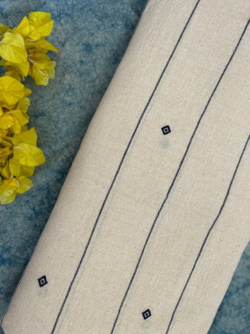 Handspun Handwoven Kotpad Fabric 600 INR/metre -Ivory & Blue