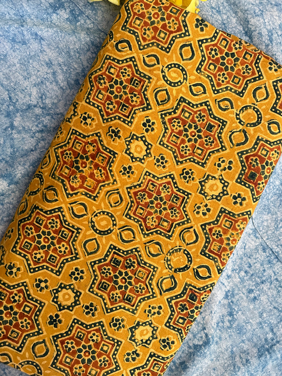 Yellow - Natural Dyed Cotton Block Print A-Line Ajrakh Kurta for women 11