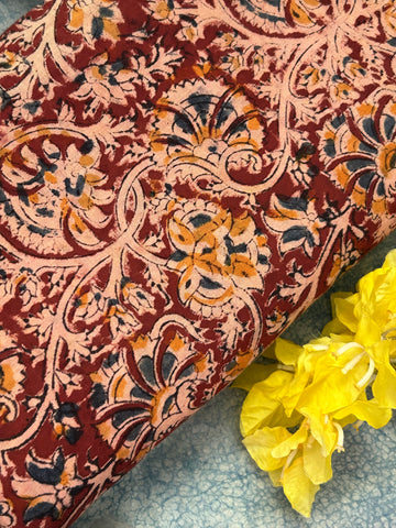 Pedana Hand Block Printed Kalamkari Natural Dyed Cotton Fabric Kurta