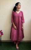 Pink Blossoms - Handblock Comfort Fit Cotton Long Kurta Bottom Set