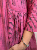 Pink Blossoms - Handblock Comfort Fit Cotton Long Kurta Bottom Set