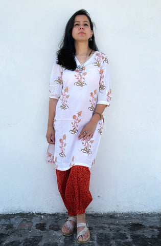 Bageecha - Handblock Straight Fit Cotton Knee Length Kurta Salwar Set