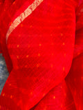 Handcrafted Tie-Dye Silk Kota Doria Dupatta - Red & haldi yellow