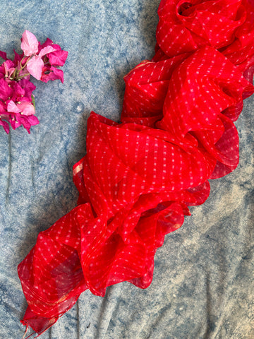Handcrafted Tie-Dye Silk Kota Doria Dupatta - Red