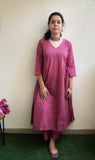 Pink Blossoms - Handblock Comfort Fit Cotton Long Kurta Bottom Set