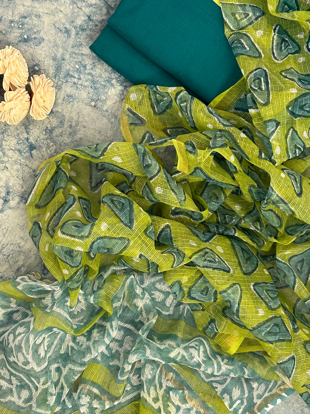 Handwoven Handblock Printed Set - Teal