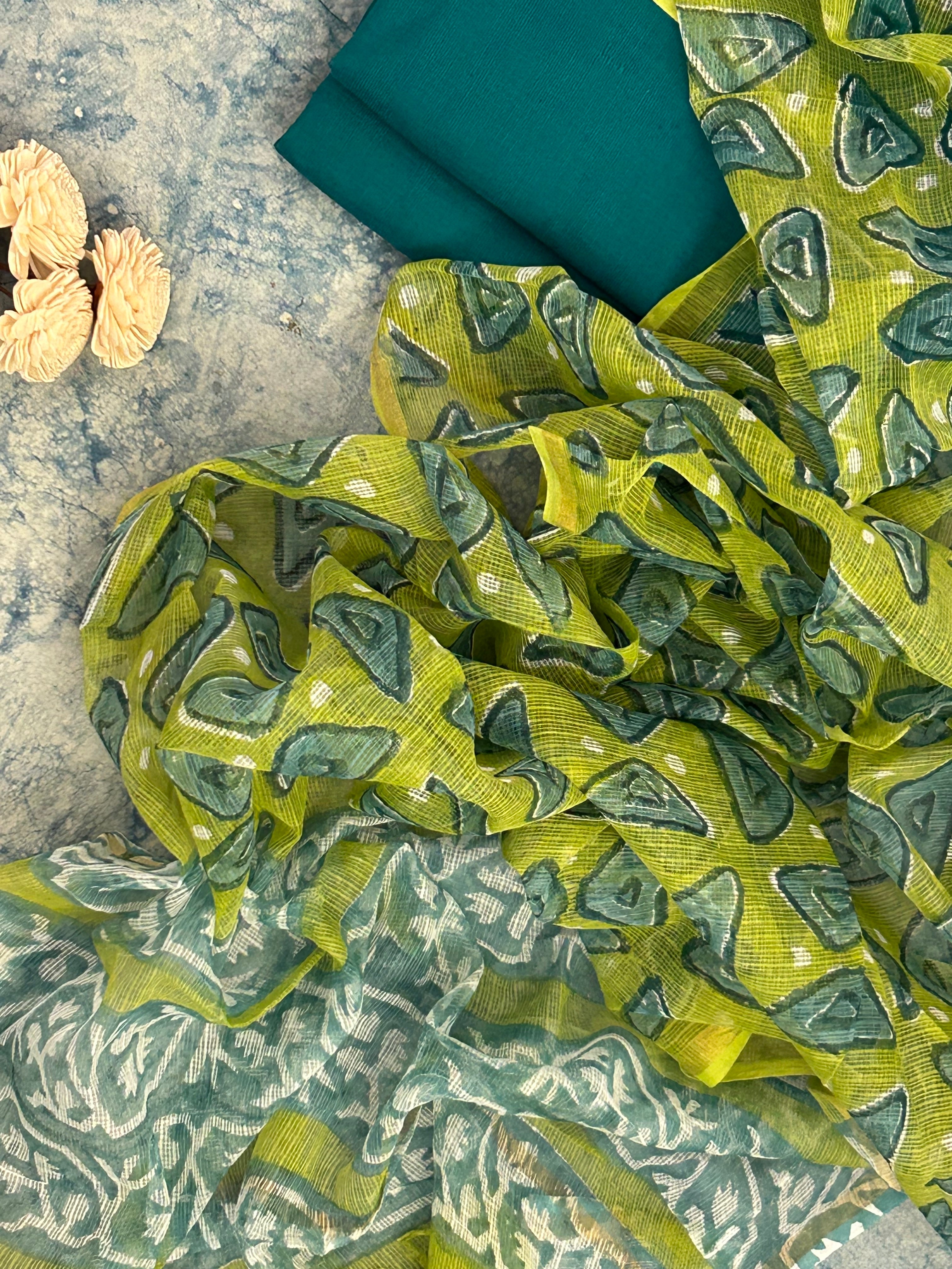 Handwoven Handblock Printed Set - Teal