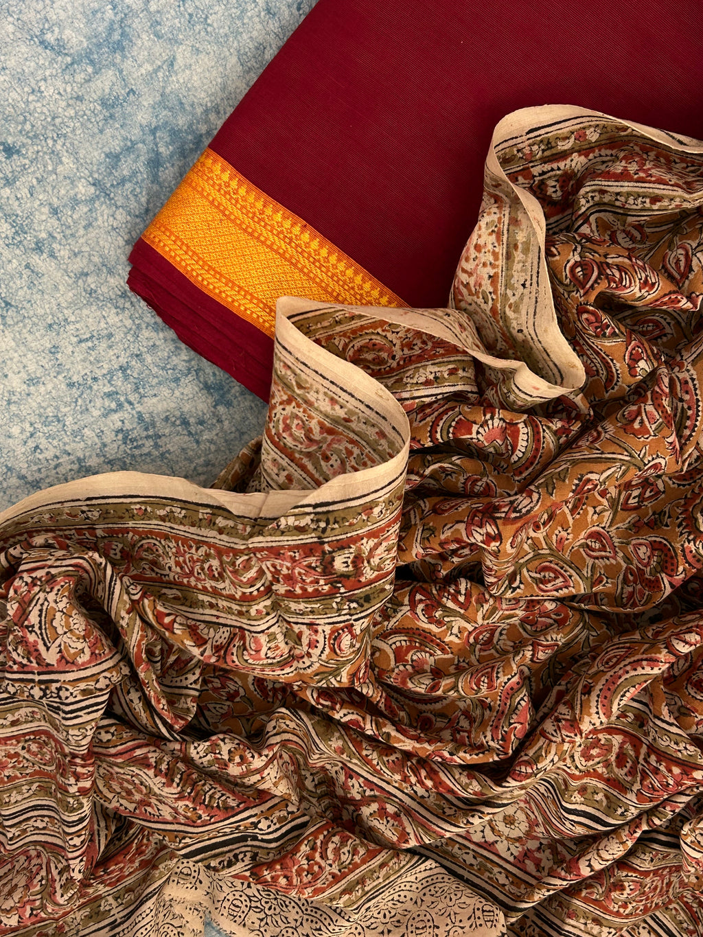 Handwoven Handcrafted Mangalagiri Kalamkari Kurta Dupatta Set