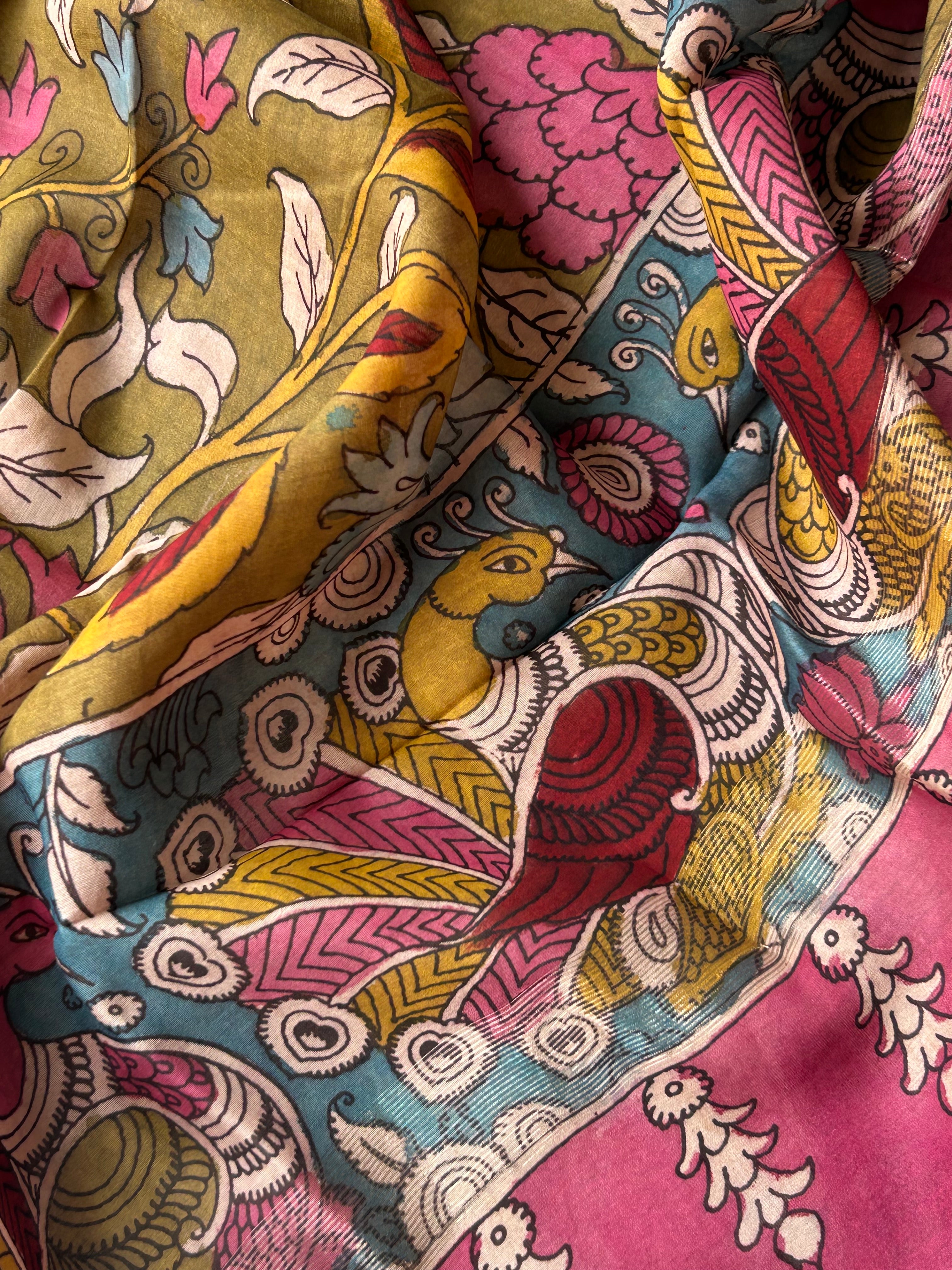 Raagini -Handwoven Hand-drawn Handpainted Pen Kalamkari Dupatta