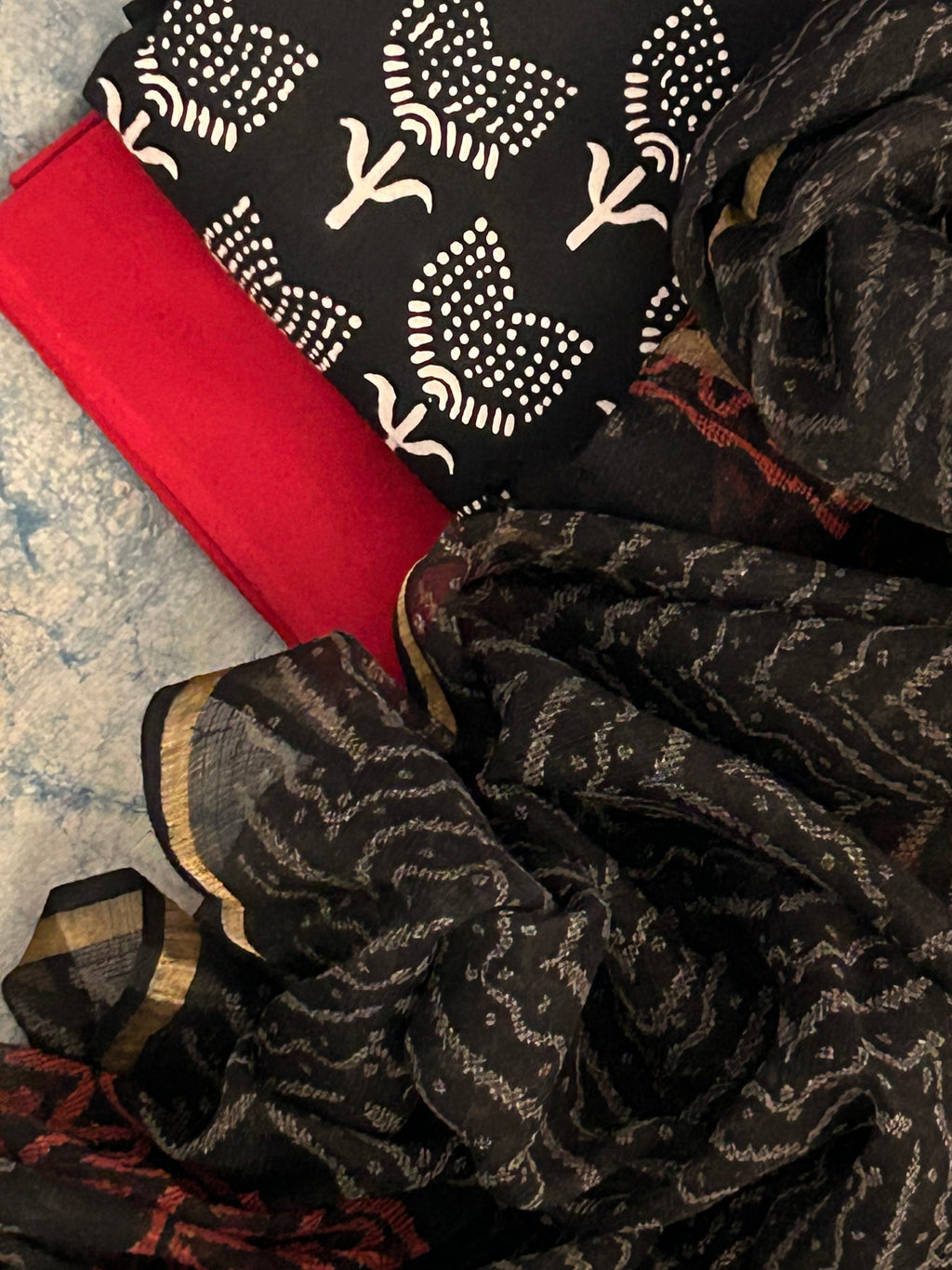 Handcrafted Cotton Suit Set - Black and Maroon