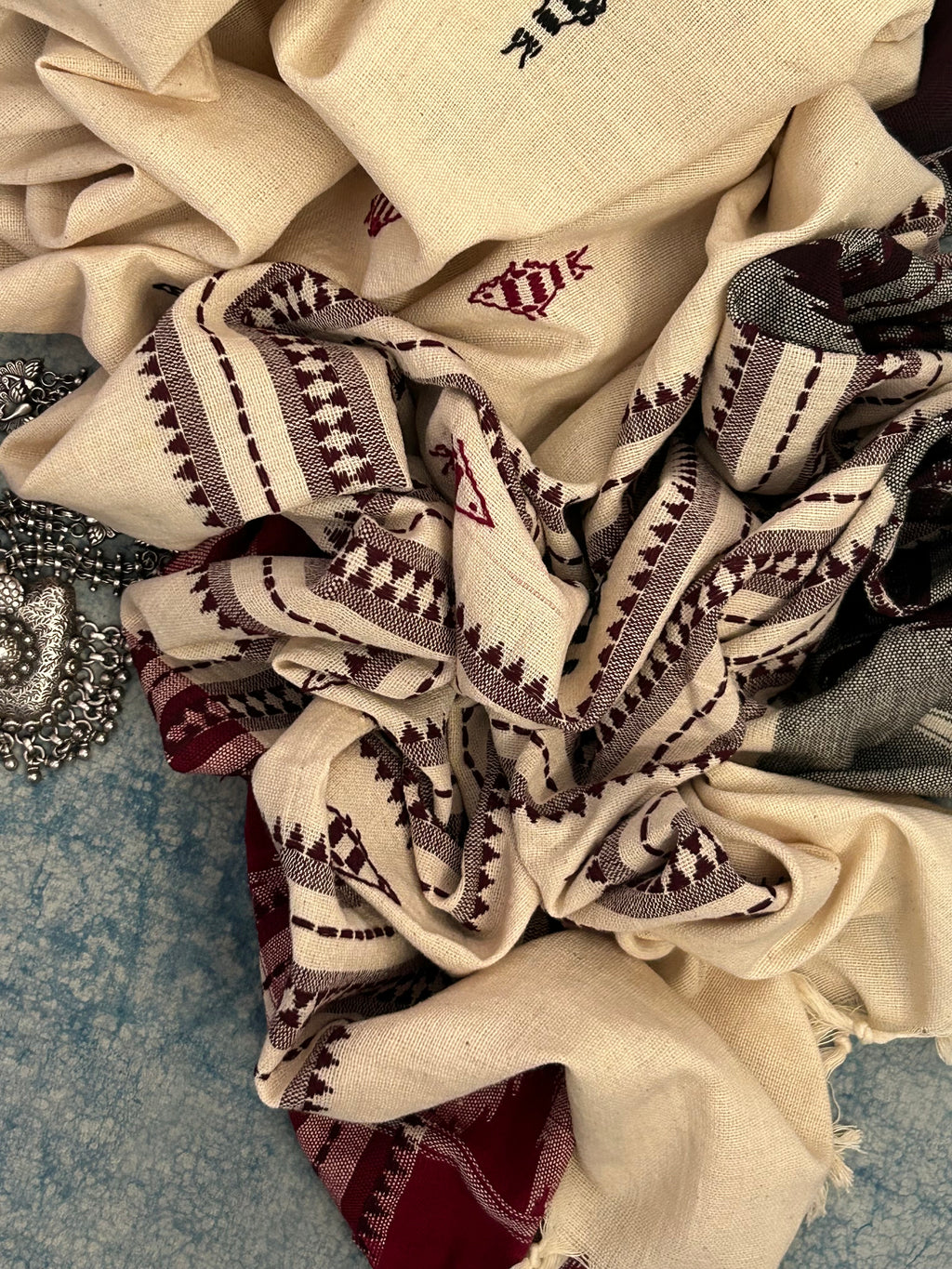 Handspun Handwoven Kotpad Suit Set - Maroon Checks