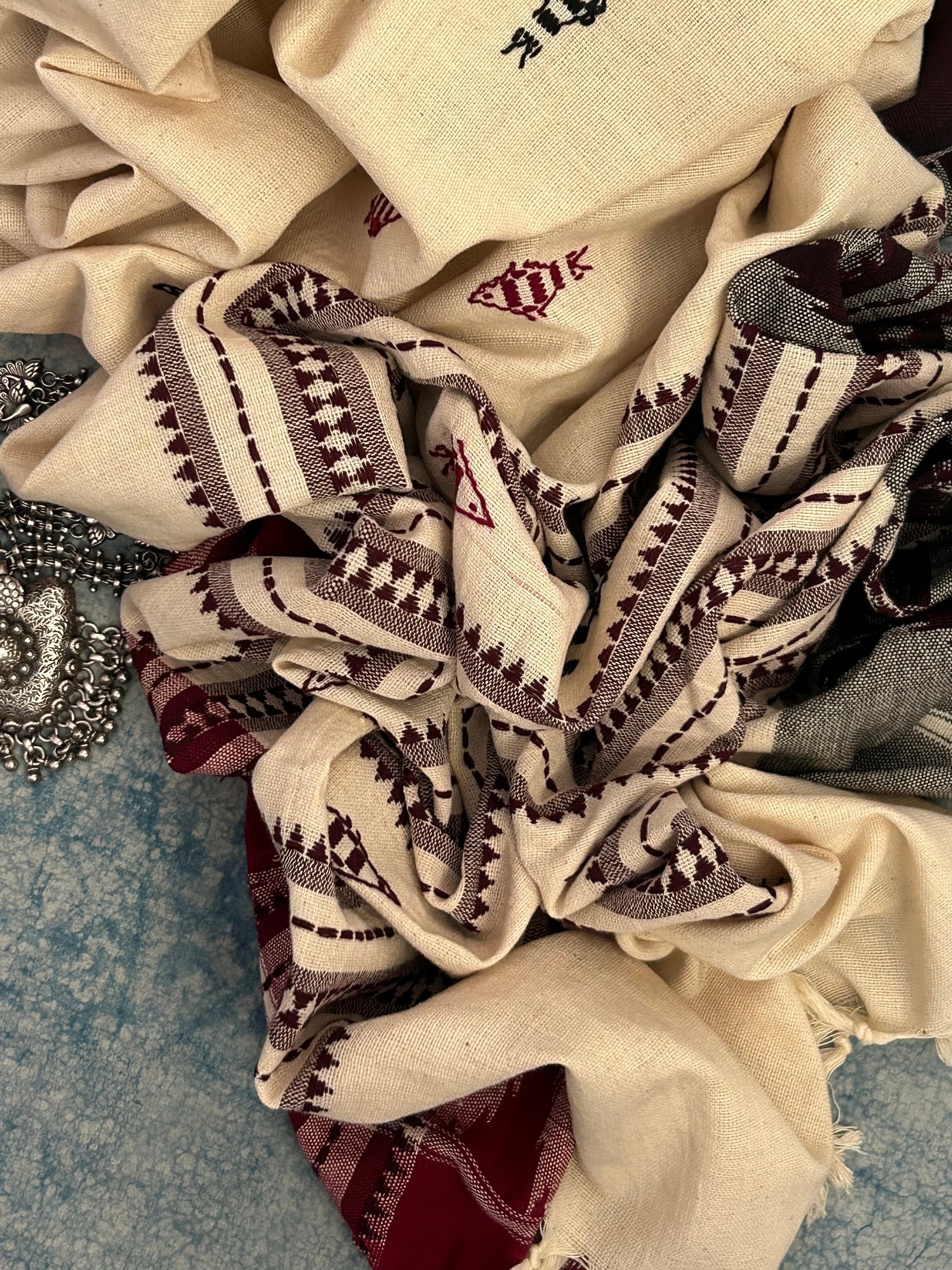 Handspun Handwoven Kotpad Suit Set - Maroon Checks
