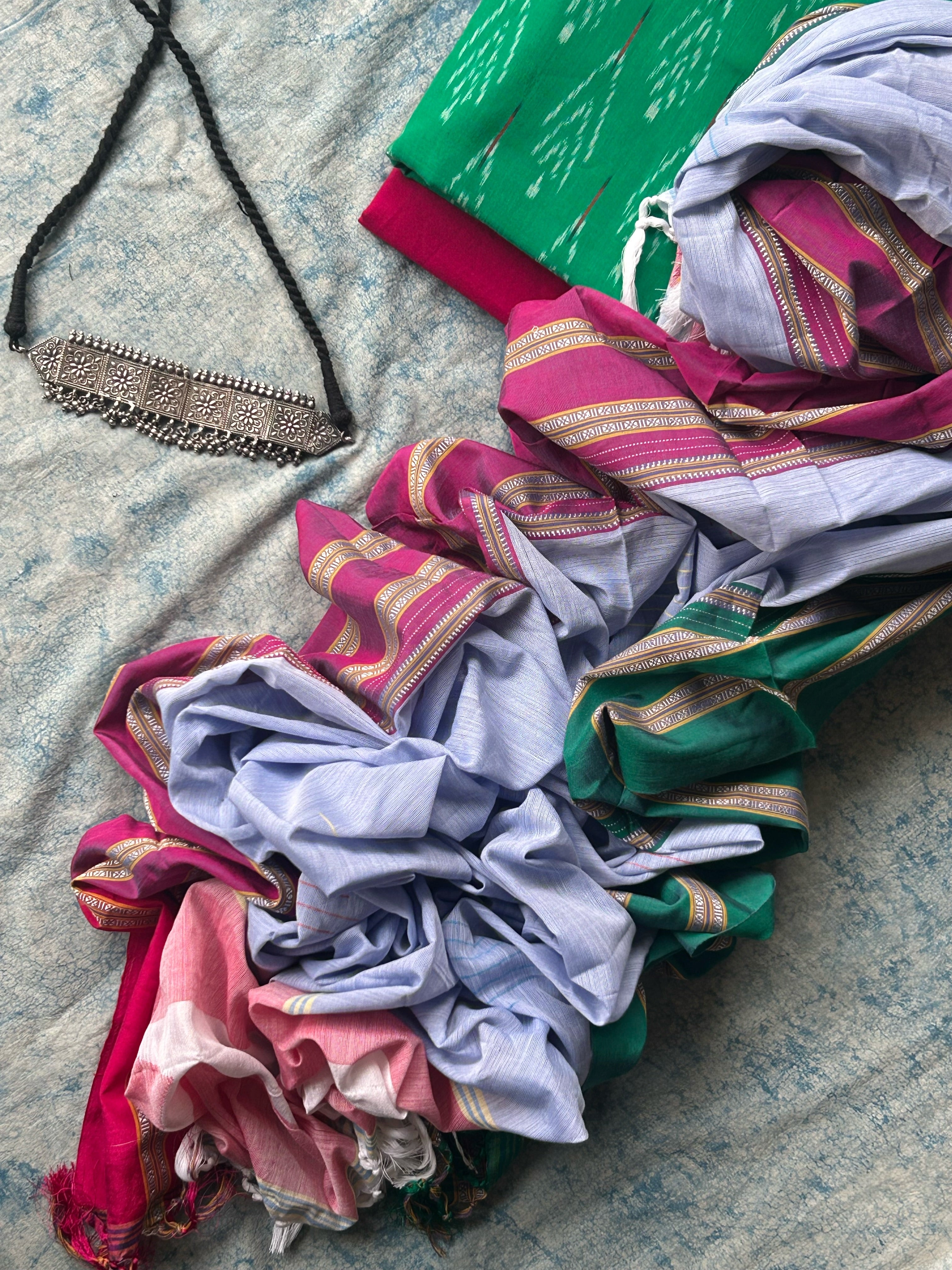 Kadambari - Handwoven Telangana cotton and Ilkal Dupatta Set