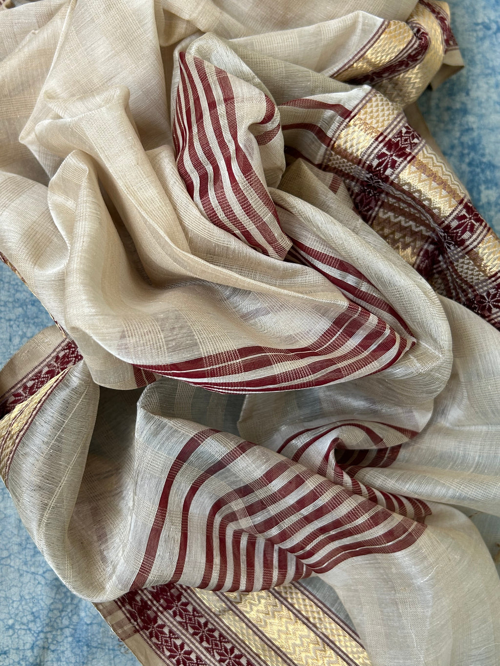 Handwoven Maheshwari Kurta Dupatta Set -Deep Wine and Ivory