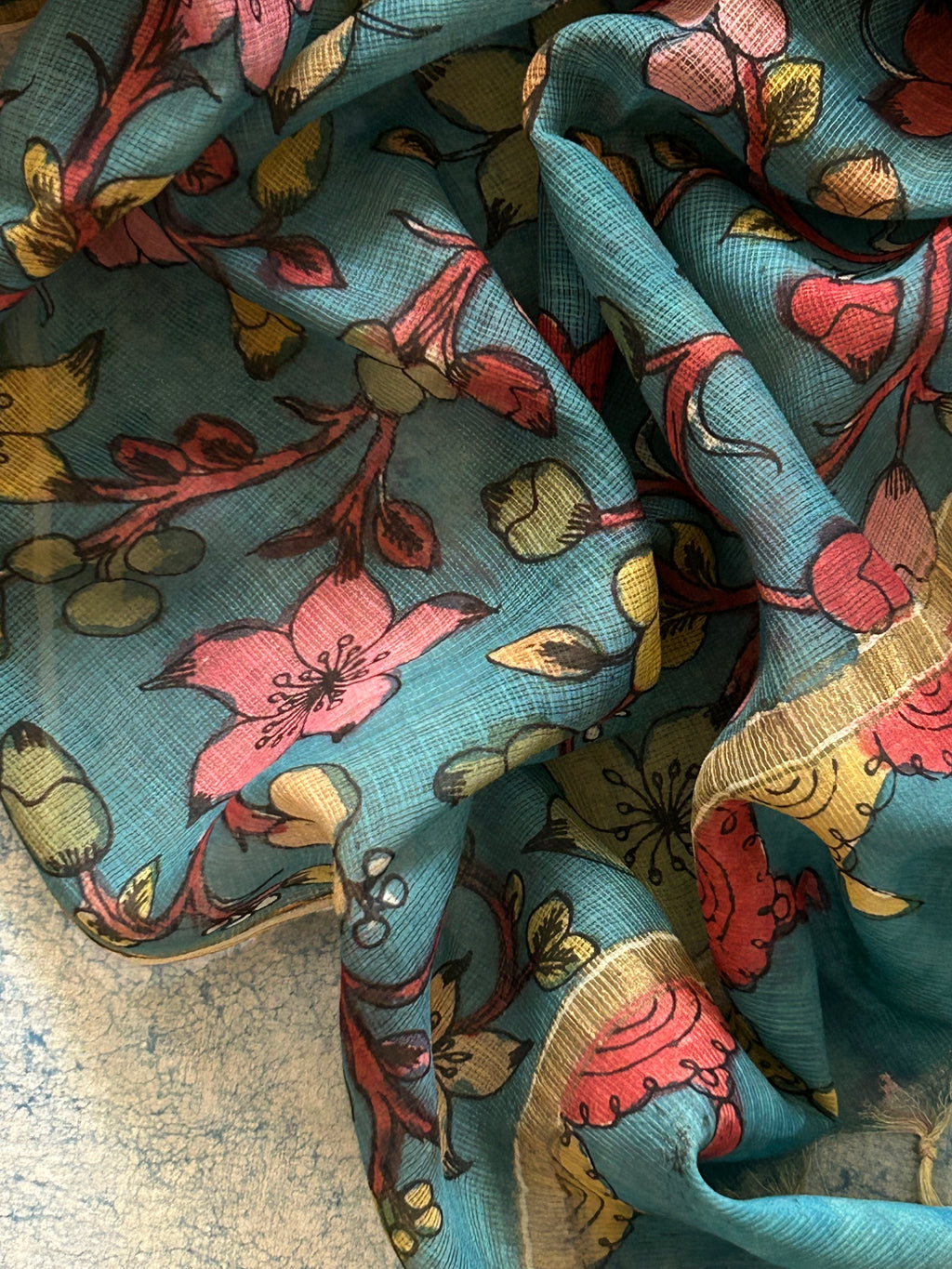 Chitra - Handwoven Hand-drawn Handpainted Pen Kalamkari Dupatta