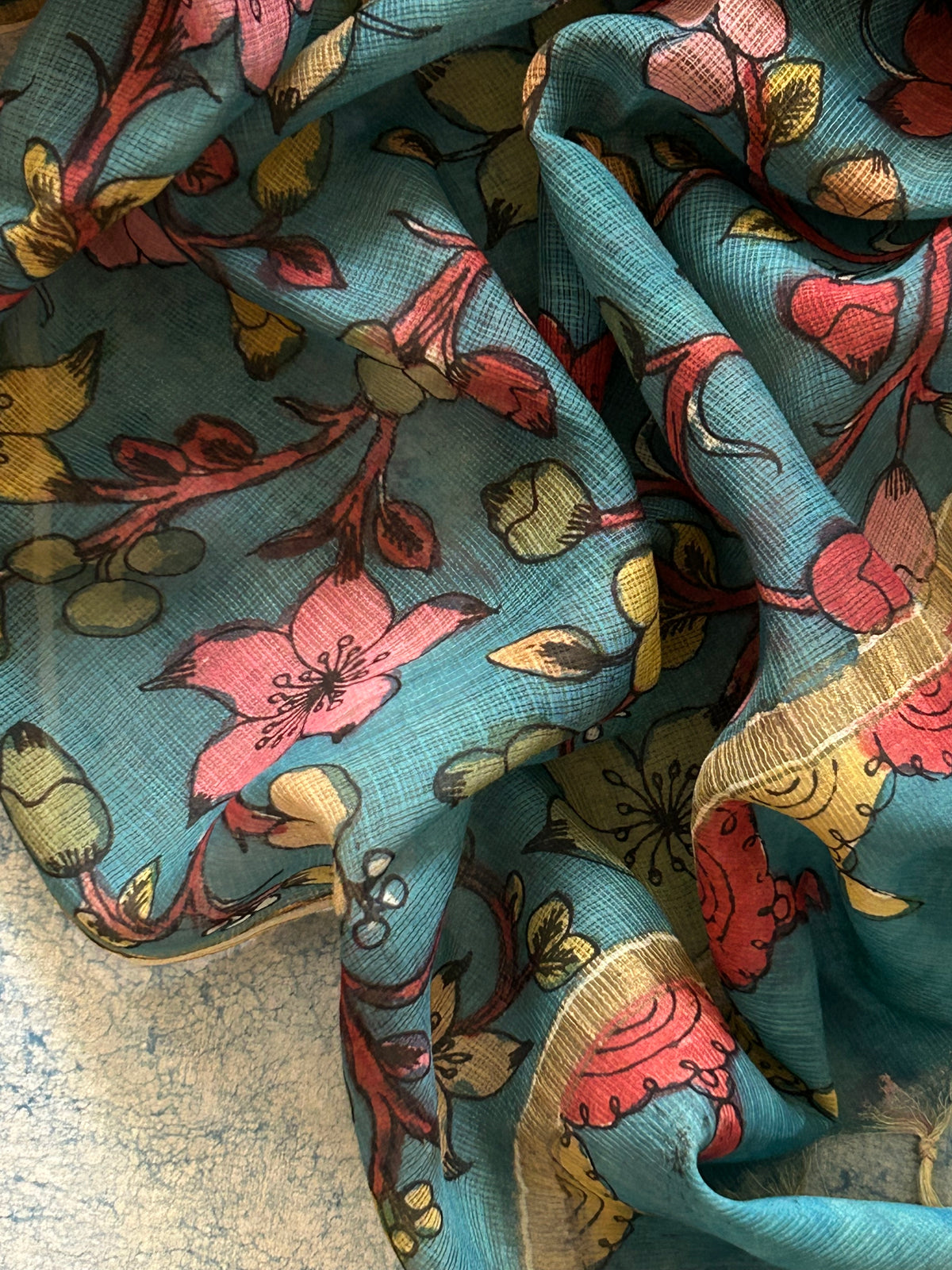Chitra - Handwoven Hand-drawn Handpainted Pen Kalamkari Dupatta