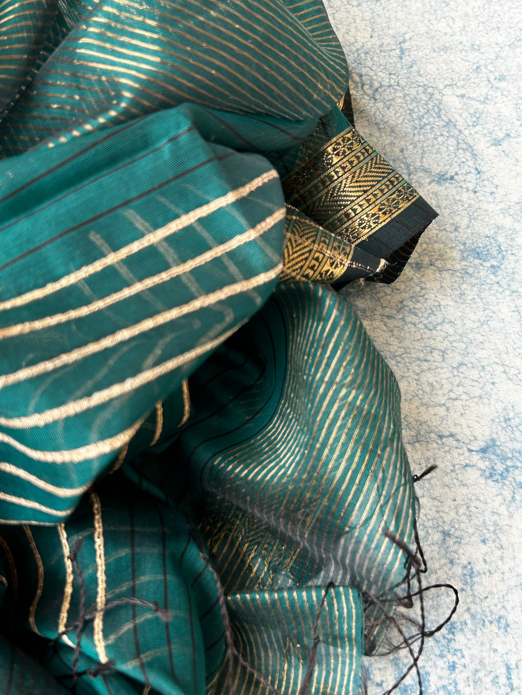 Handwoven Maheshwari Kurta Dupatta Set -  Teal Blue
