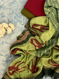 Handwoven Handblock Printed Set - Maroon and Green