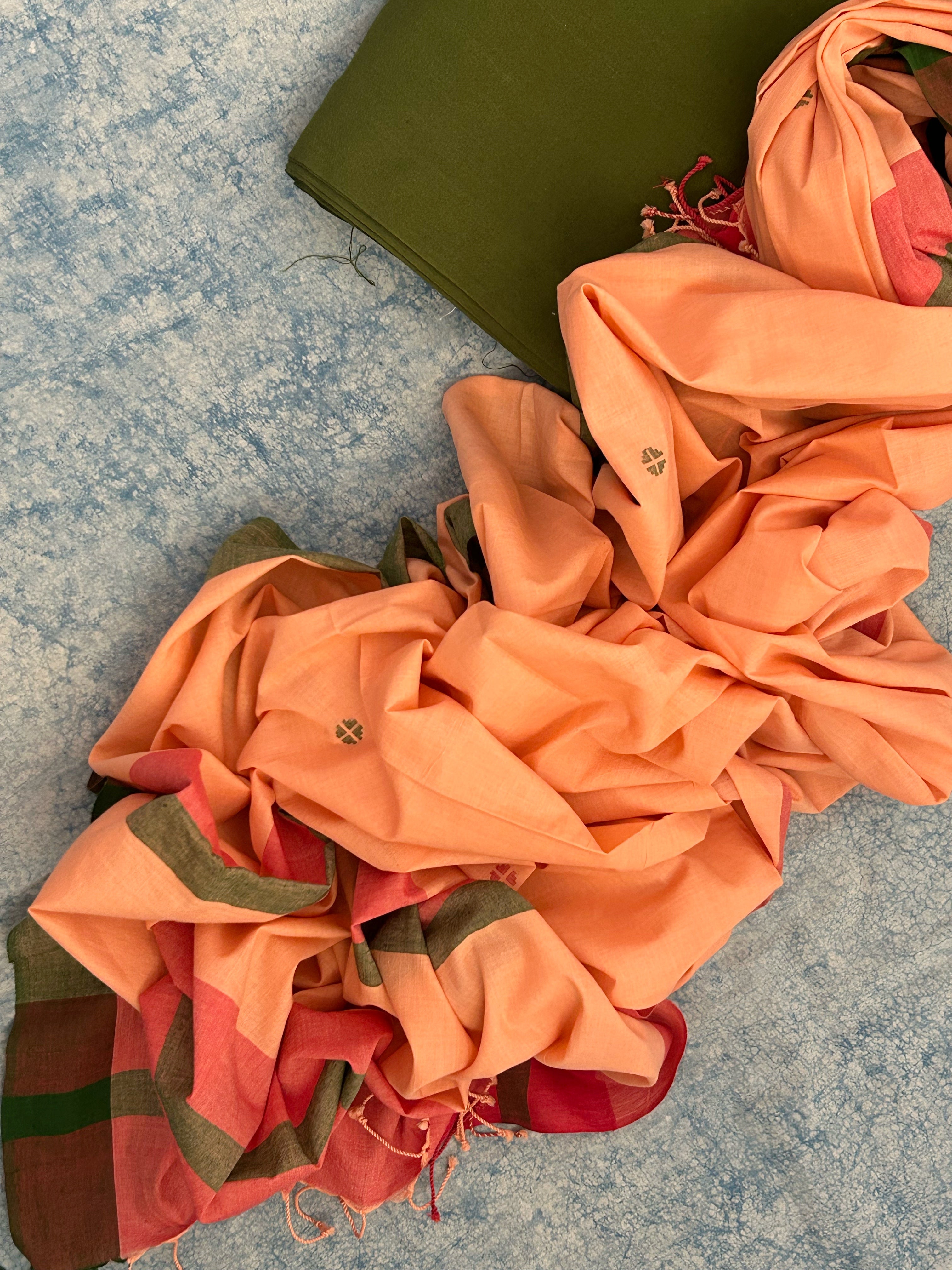 Handwoven Cotton Bengal Jamdani Dupatta Set - Spring Story