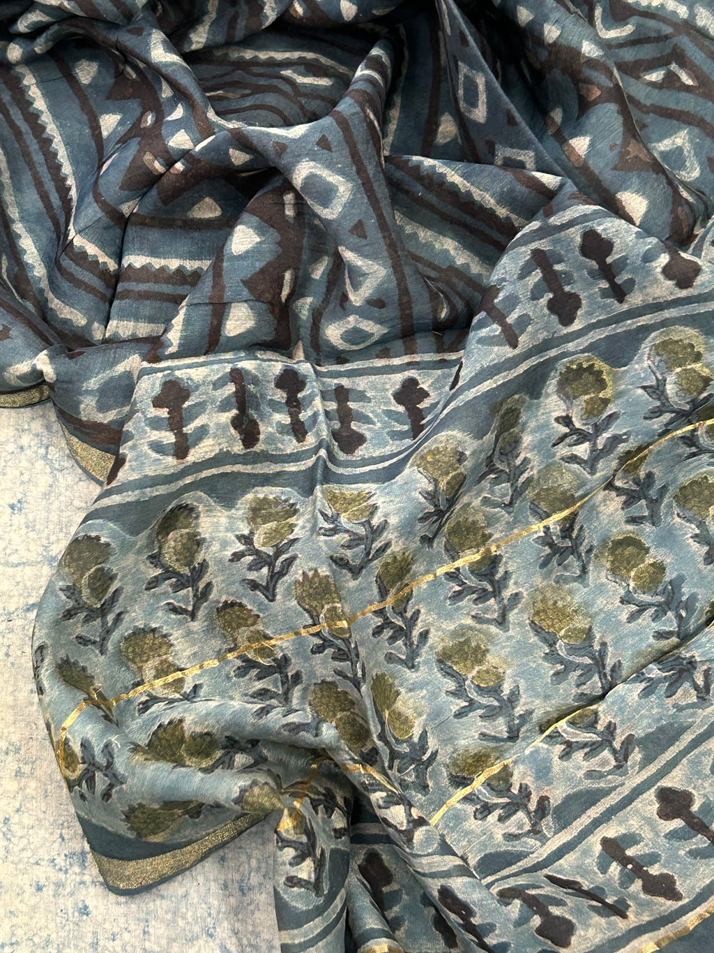 Handblock Chanderi Silk Cotton Suit