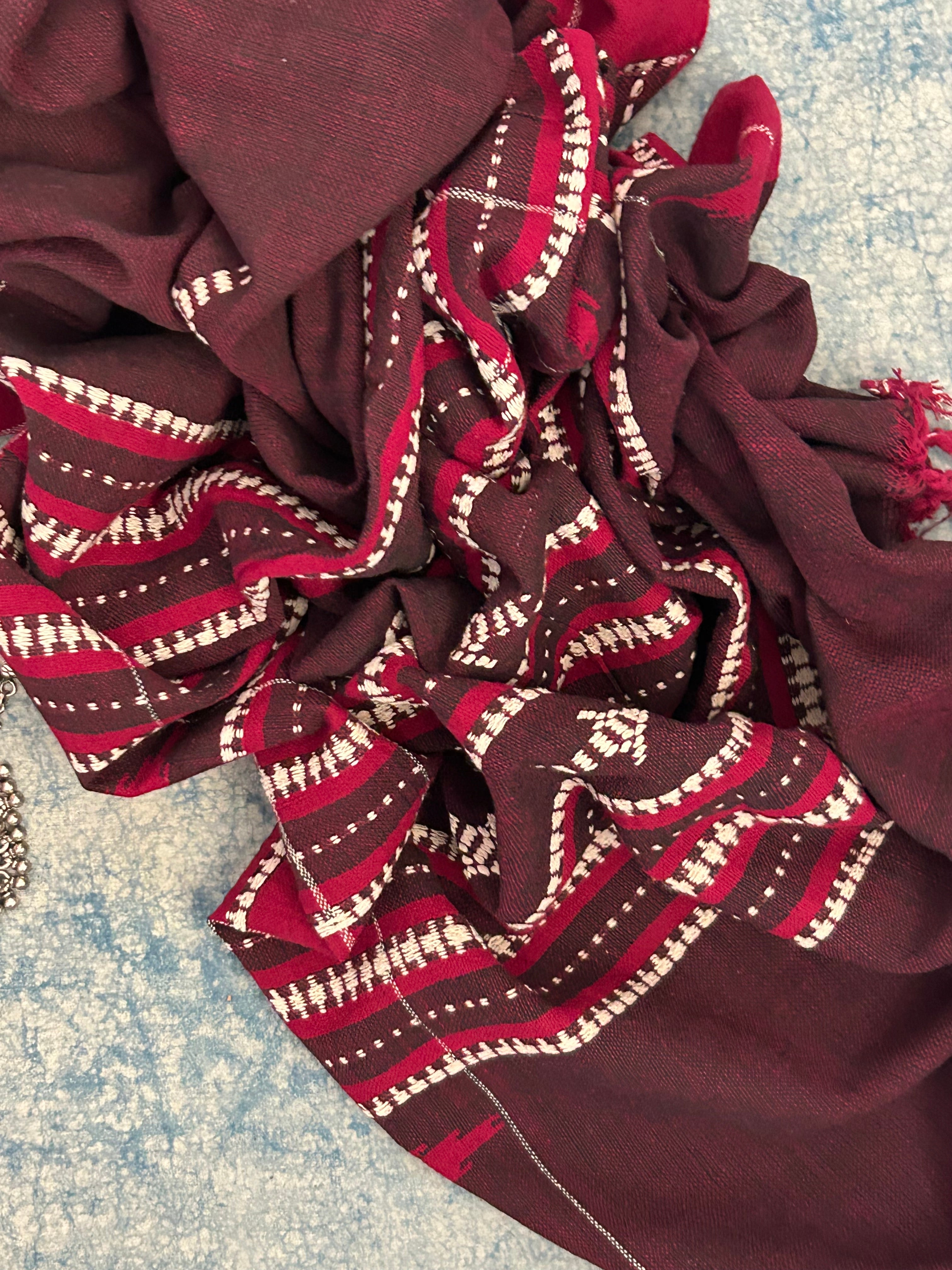 Handspun Handwoven Kotpad Suit Set - Maroon Checks