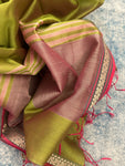 Handwoven Maheshwari Kurta Dupatta Set -Rose Pink & Moongia Green