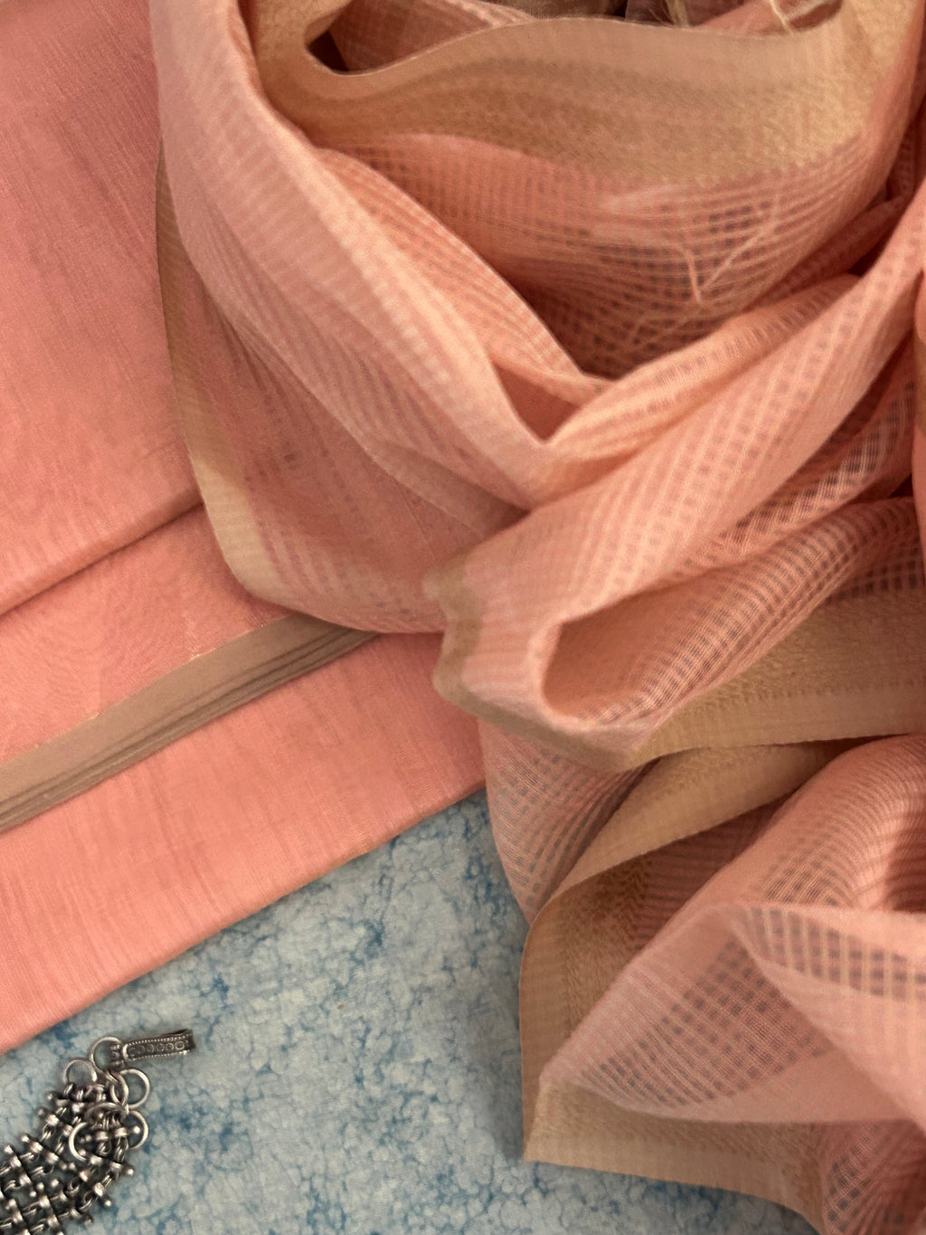 Handwoven Maheshwari Kurta Dupatta Set -Soft Peach