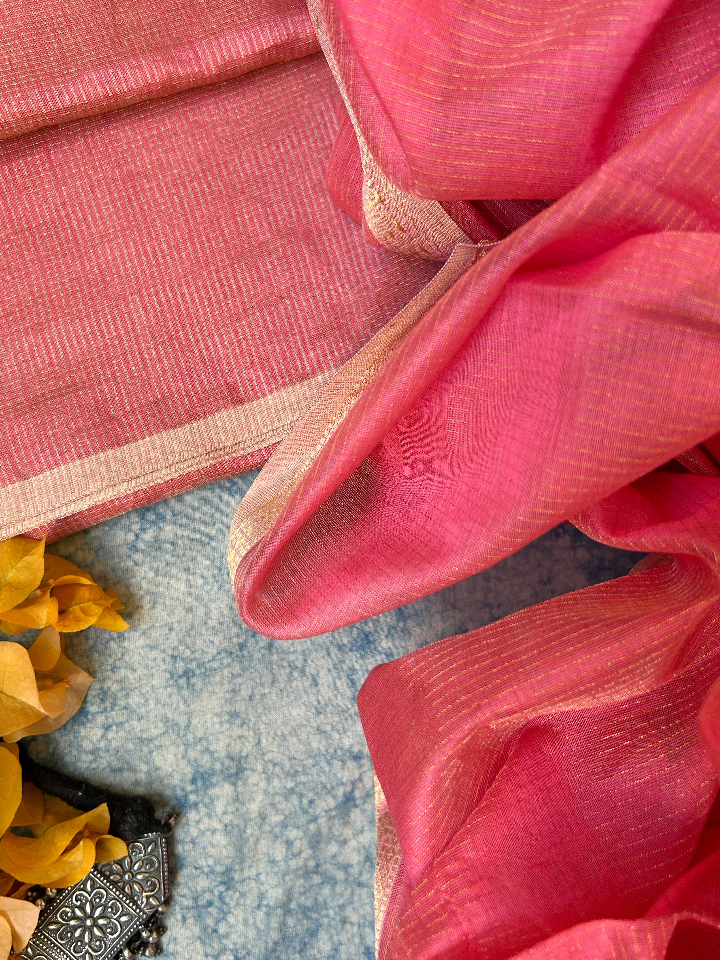 Handwoven Maheshwari Kurta Dupatta Set - Dusty Pink