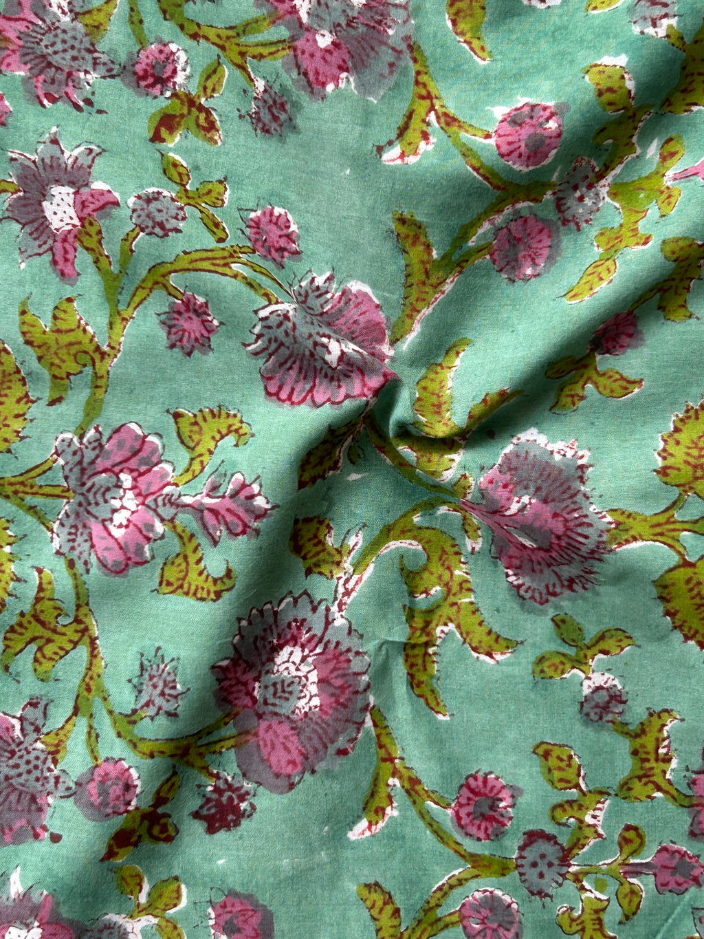 Handblock 2.5m Cotton Fabric - Sea Green 2
