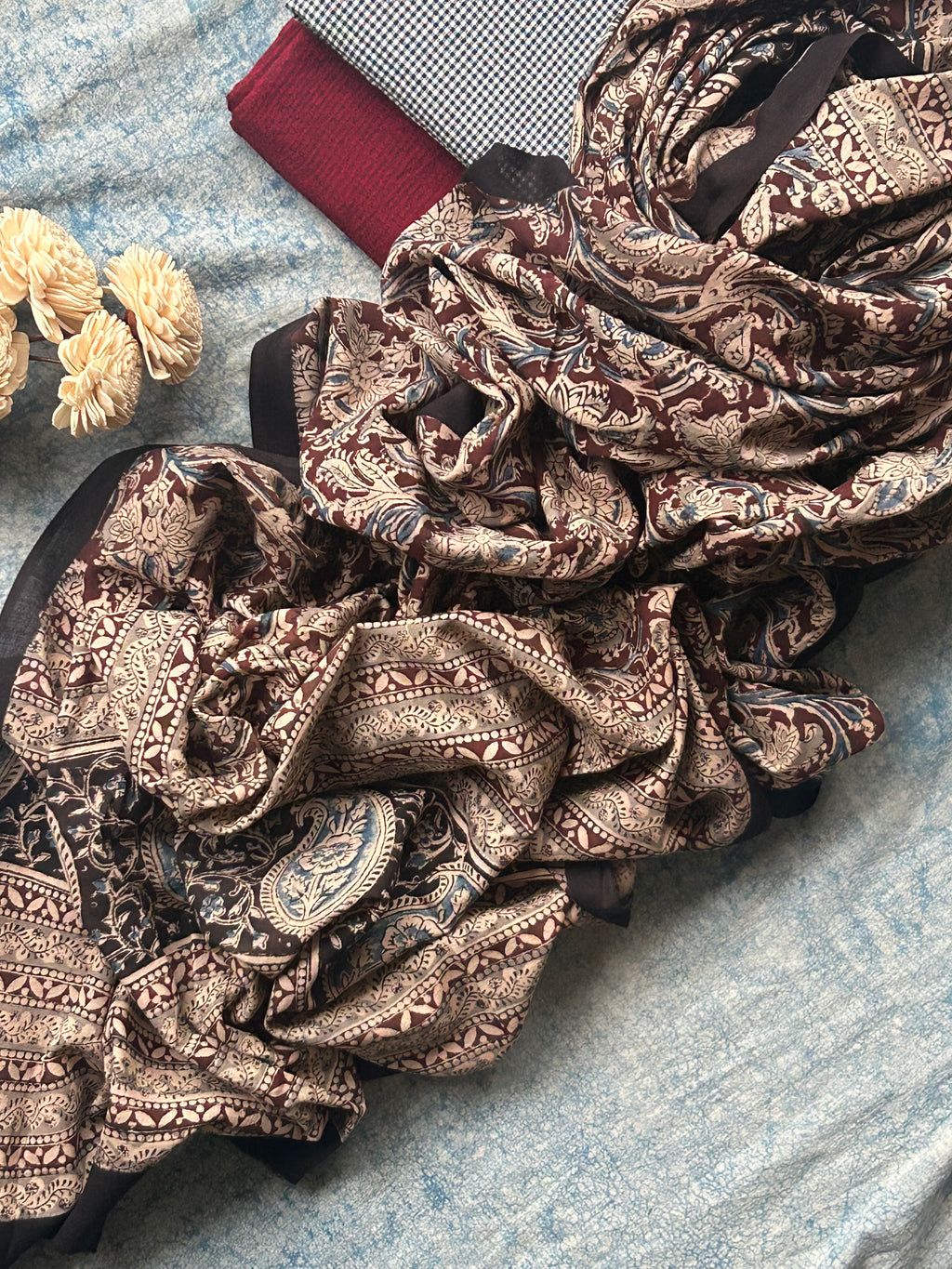 Aaradhya - Handwoven and Handblock printed Kalamkari Set