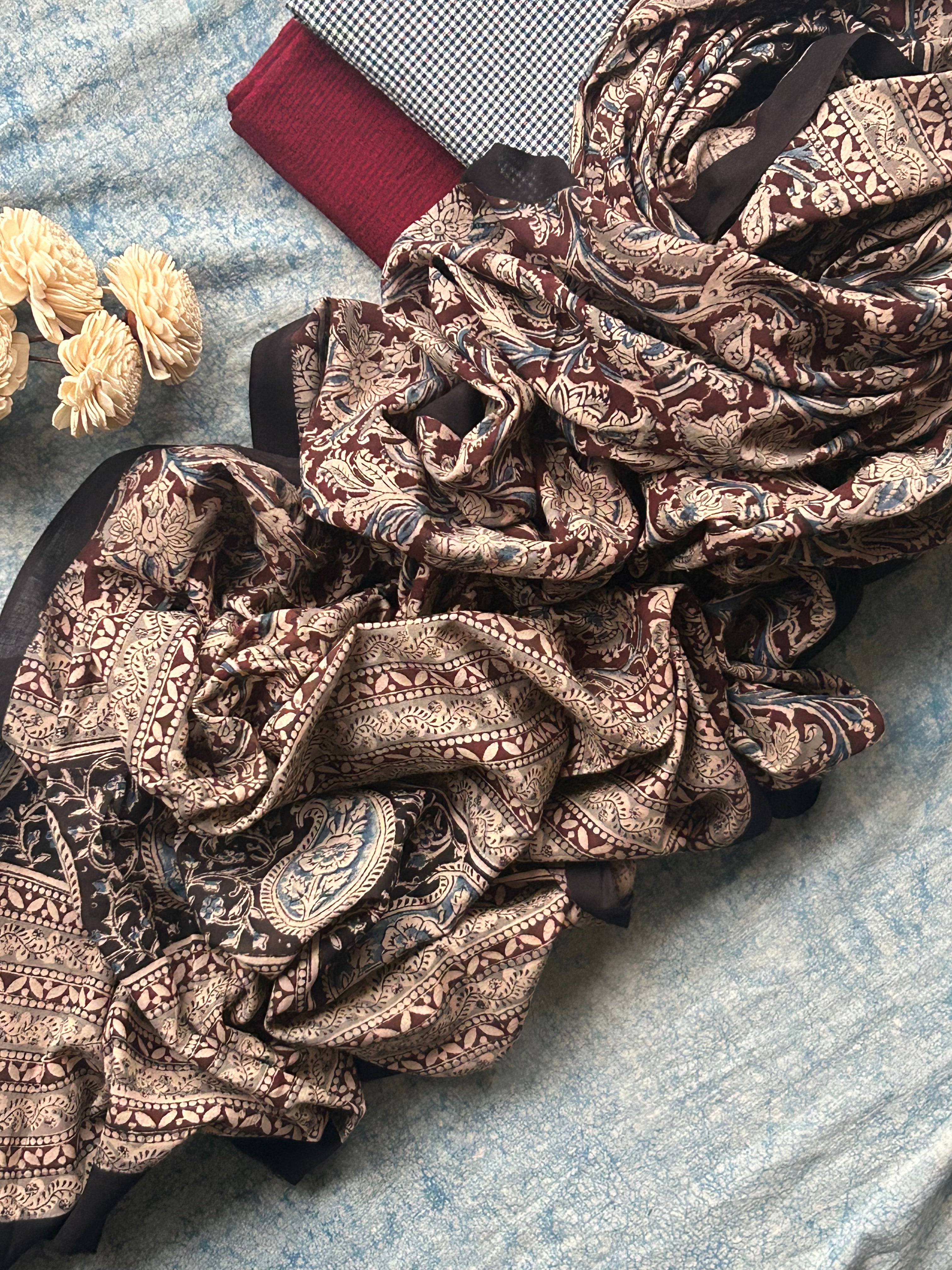 Aaradhya - Handwoven and Handblock printed Kalamkari Set