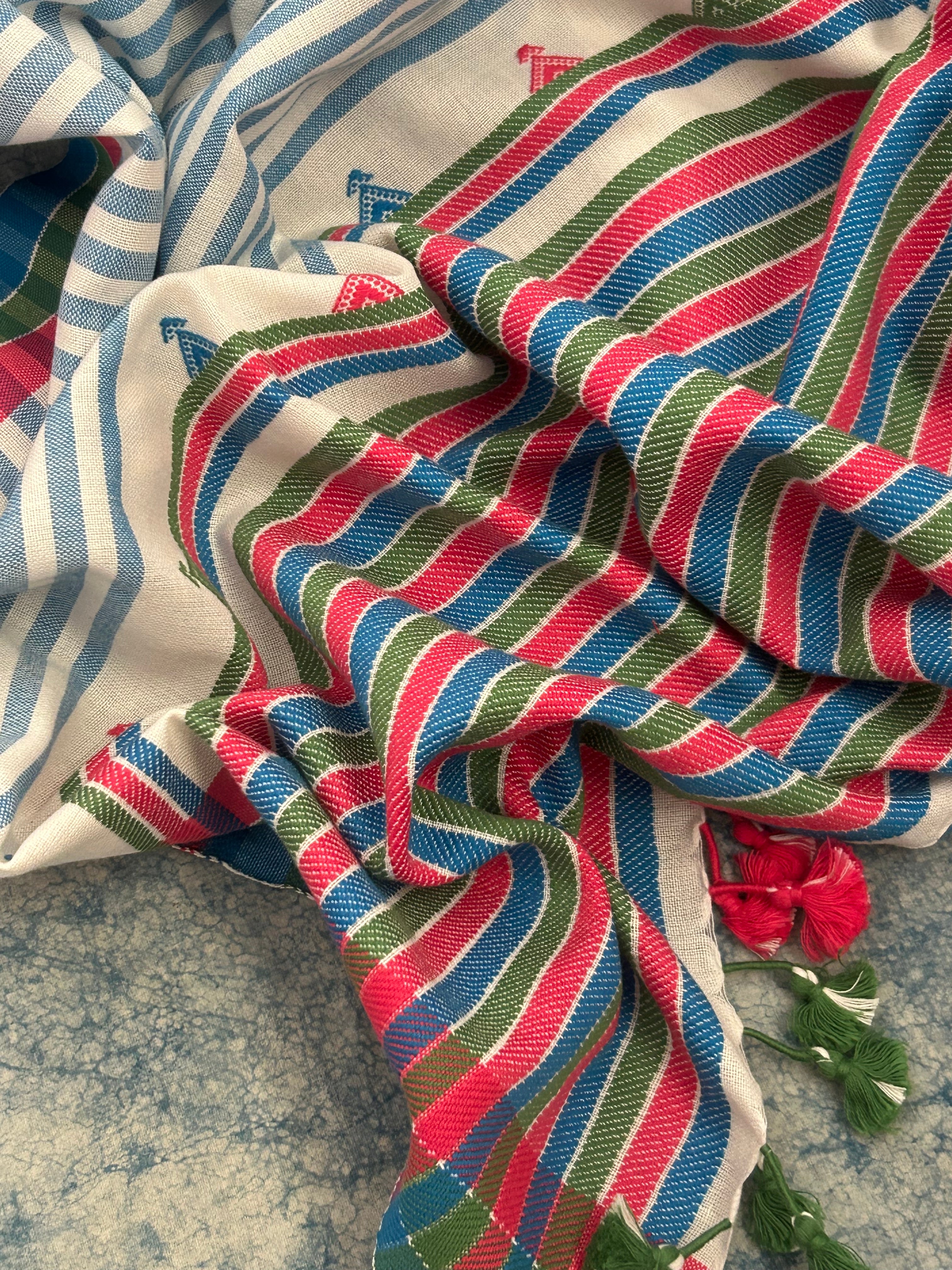 Handwoven Bhujodi Set - Blue and Peach Pink