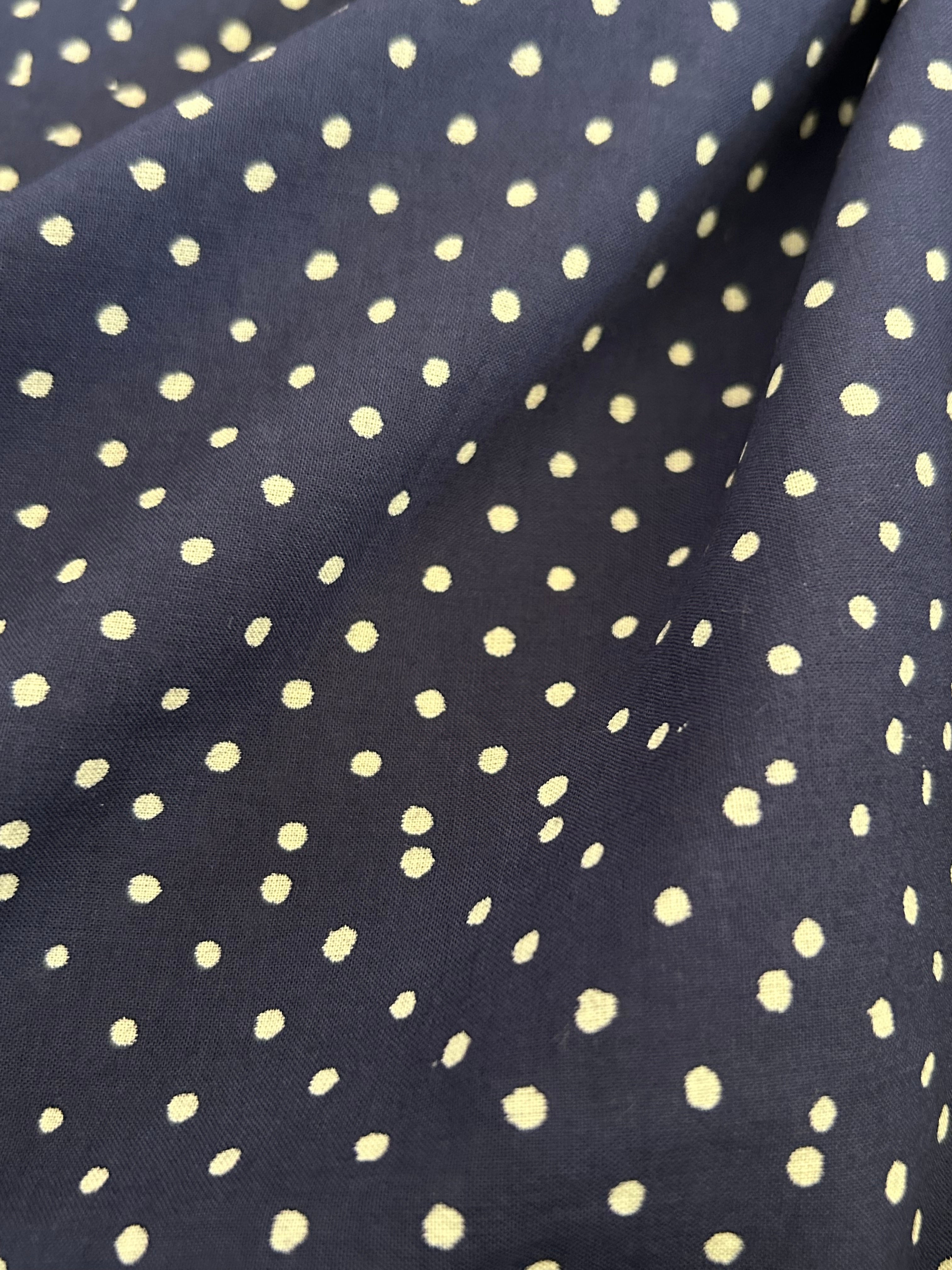 Handblock Printed Azofree dye cotton - Navy Blue Polka (2.4m)