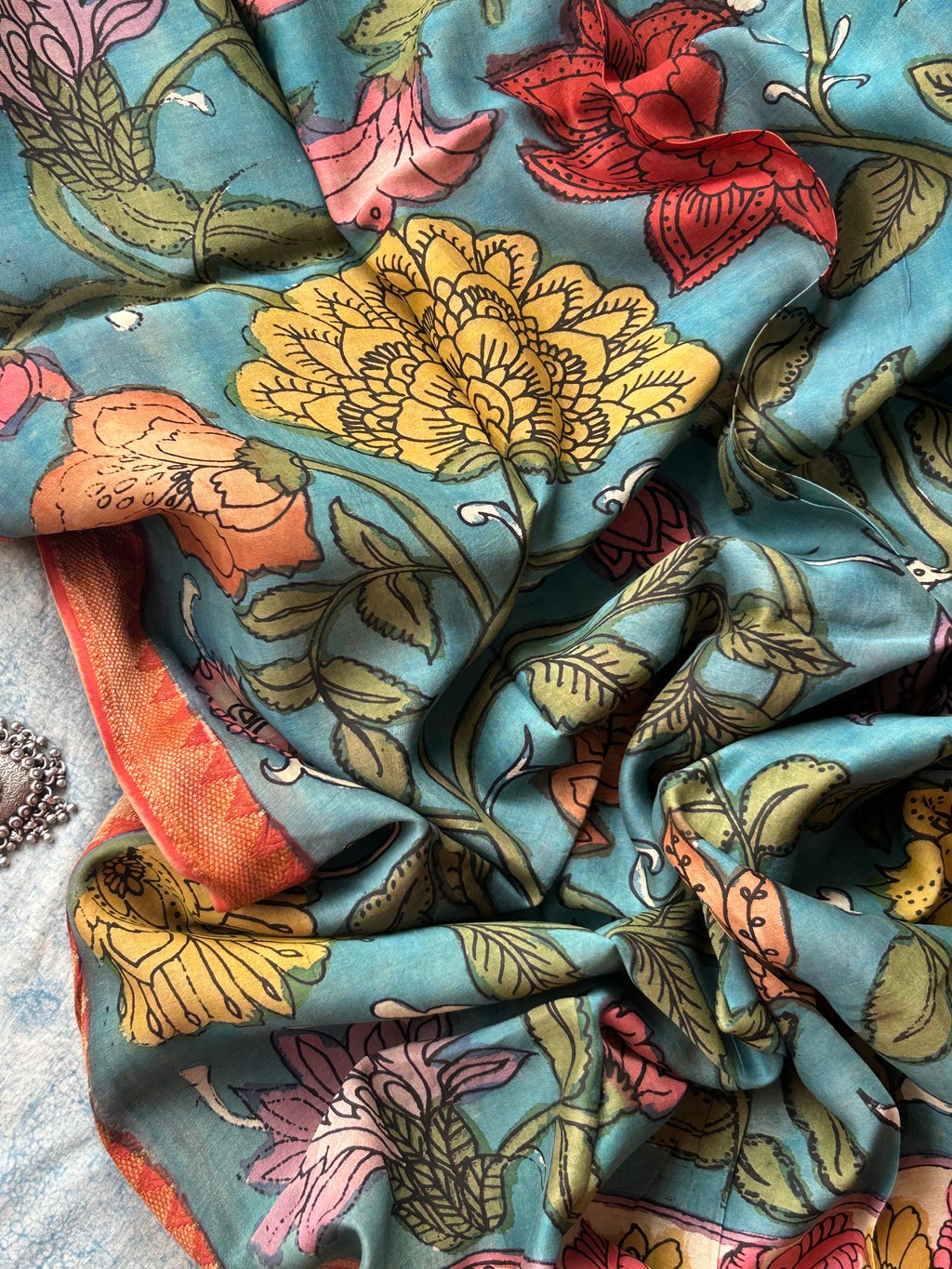 Ambari -Handwoven Hand-drawn Handpainted Pen Kalamkari Dupatta