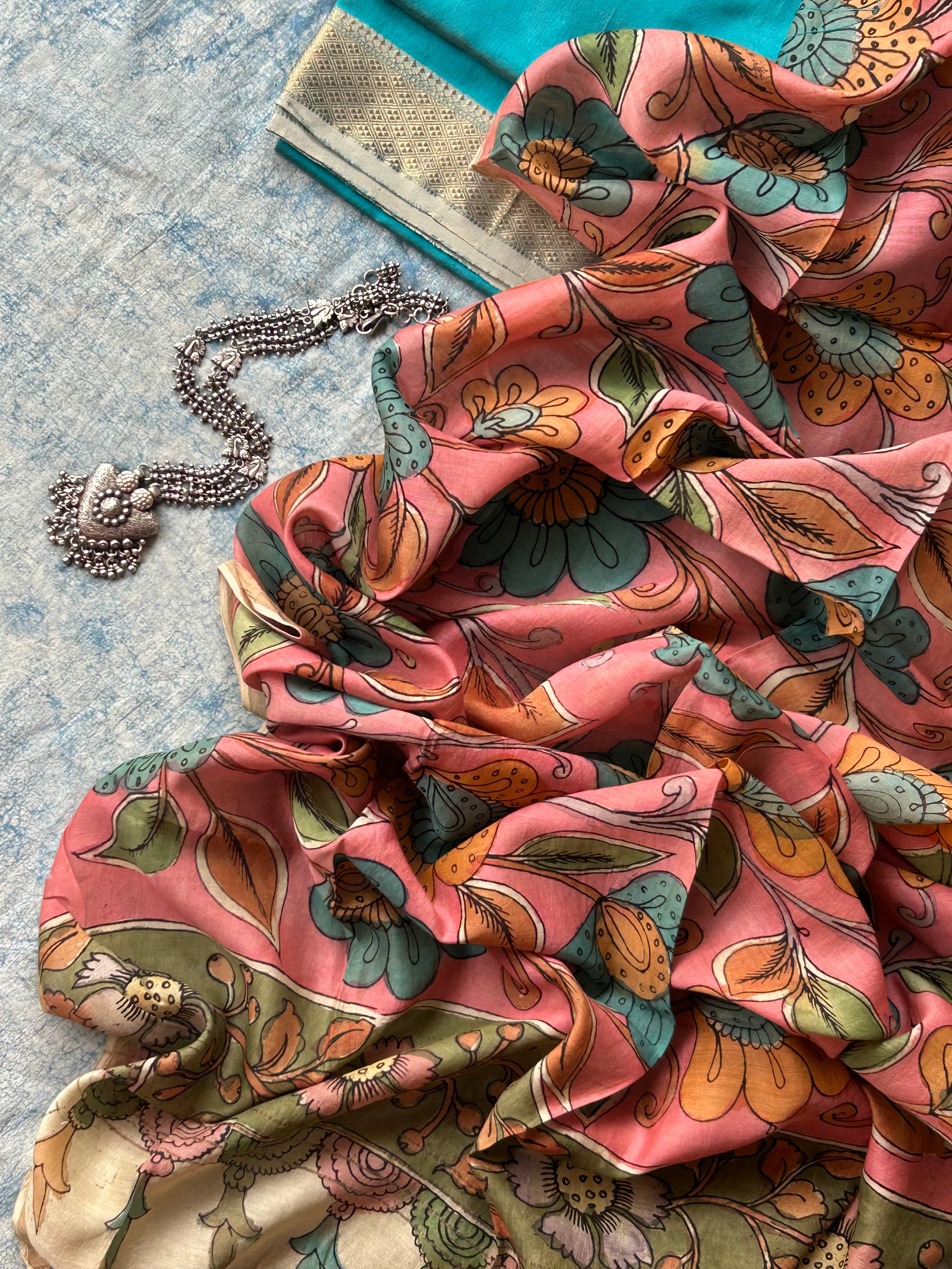 Mohini - Handwoven Hand-drawn Handpainted Pen Kalamkari Kurta Dupatta Set