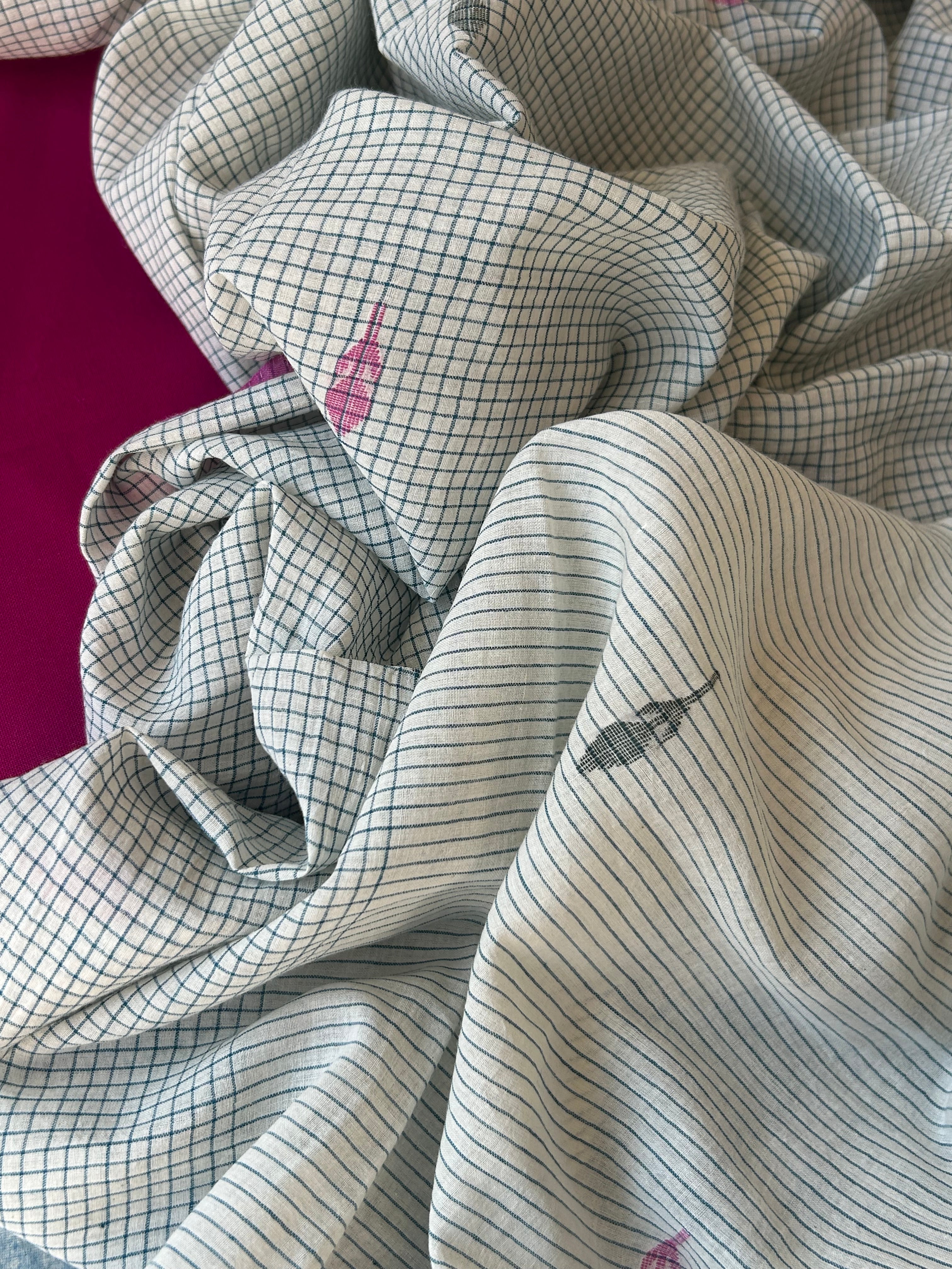 Handwoven Cotton Bengal Jamdani Dupatta Set - The Garden Bloom