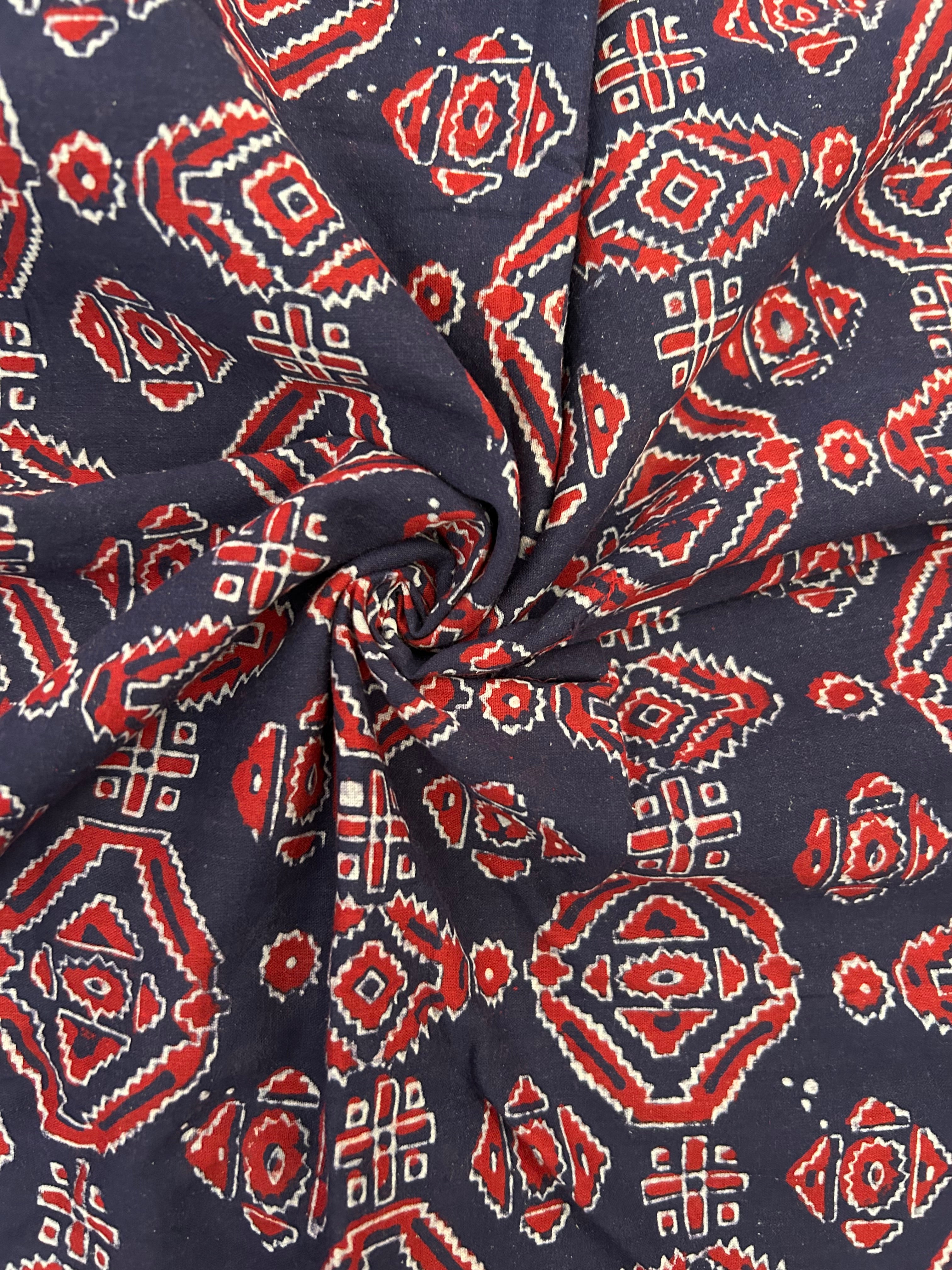 HandScreen Printed Azofree dye cotton -Royal Blue & Red (1m)