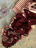 Handspun Handwoven Kotpad Suit Set - Ivory & Deep Maroon Stripes