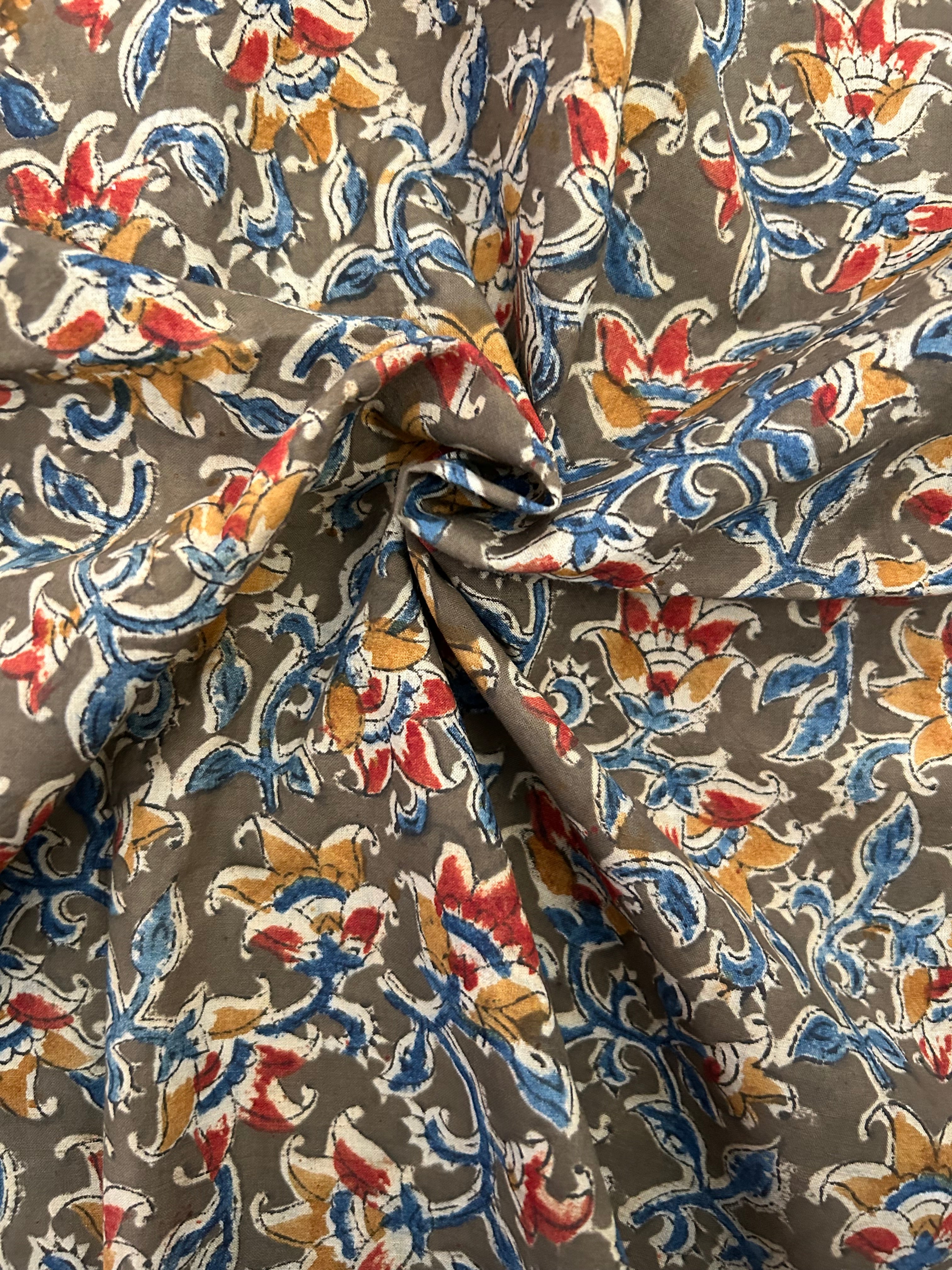 Handblock Printed Pedana kalamkari cotton -Mehndi Green (1.8m)