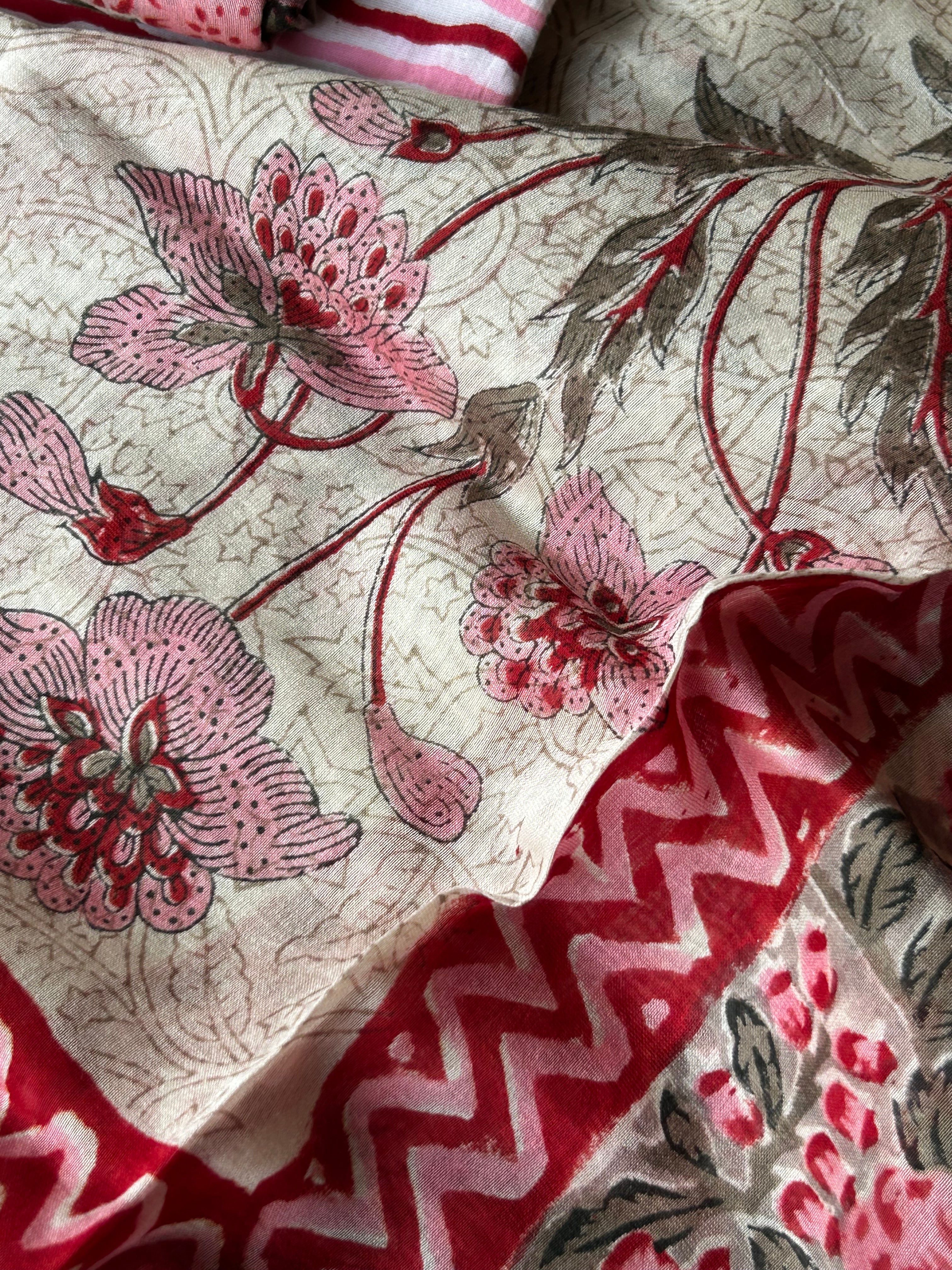 Handblock Chanderi Silk Cotton Suit