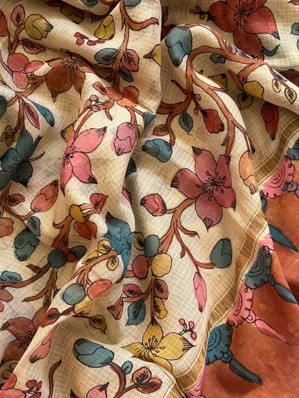 Sakshi -Handwoven Hand-drawn Handpainted Pen Kalamkari Dupatta