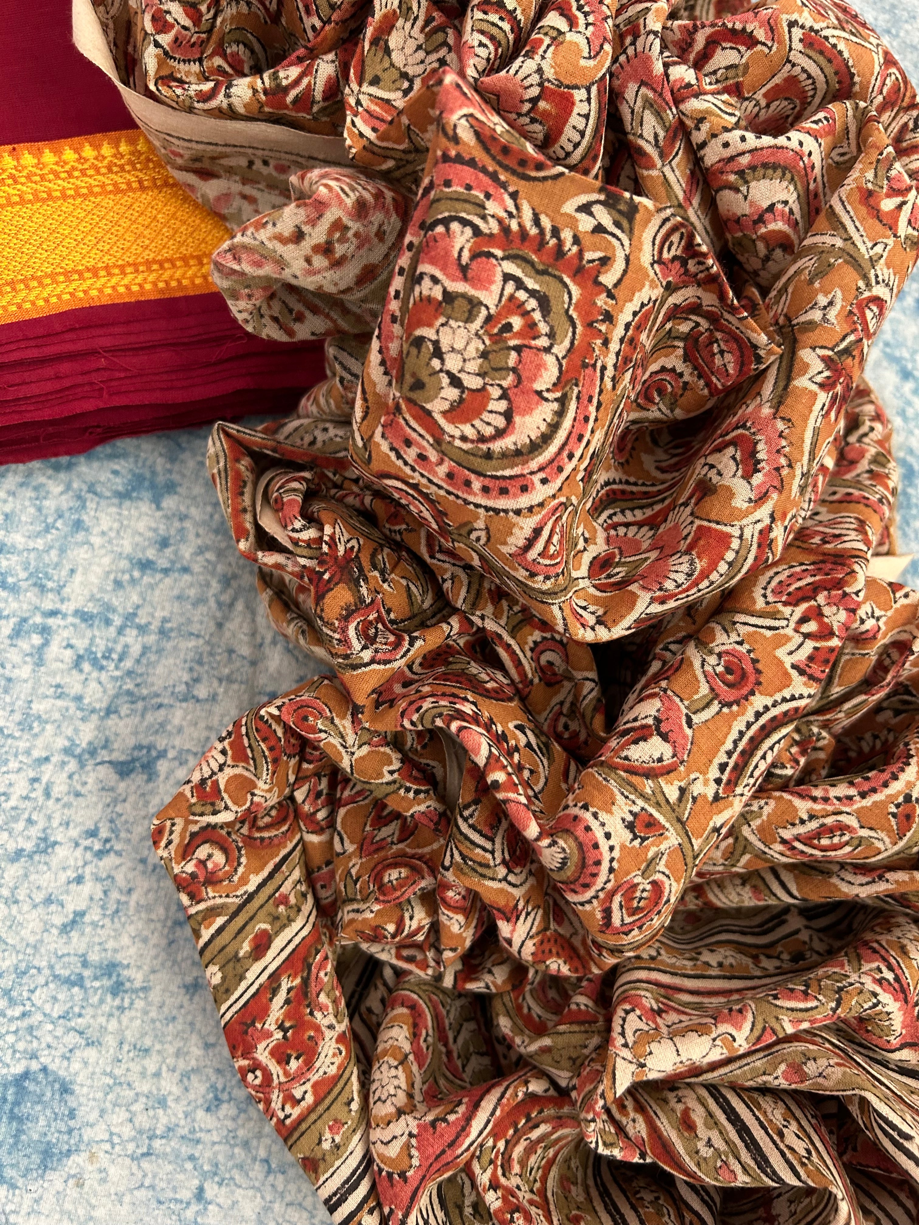 Handwoven Handcrafted Mangalagiri Kalamkari Kurta Dupatta Set