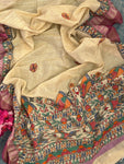 Madhubani Handpainted Cotton Silk Dupatta