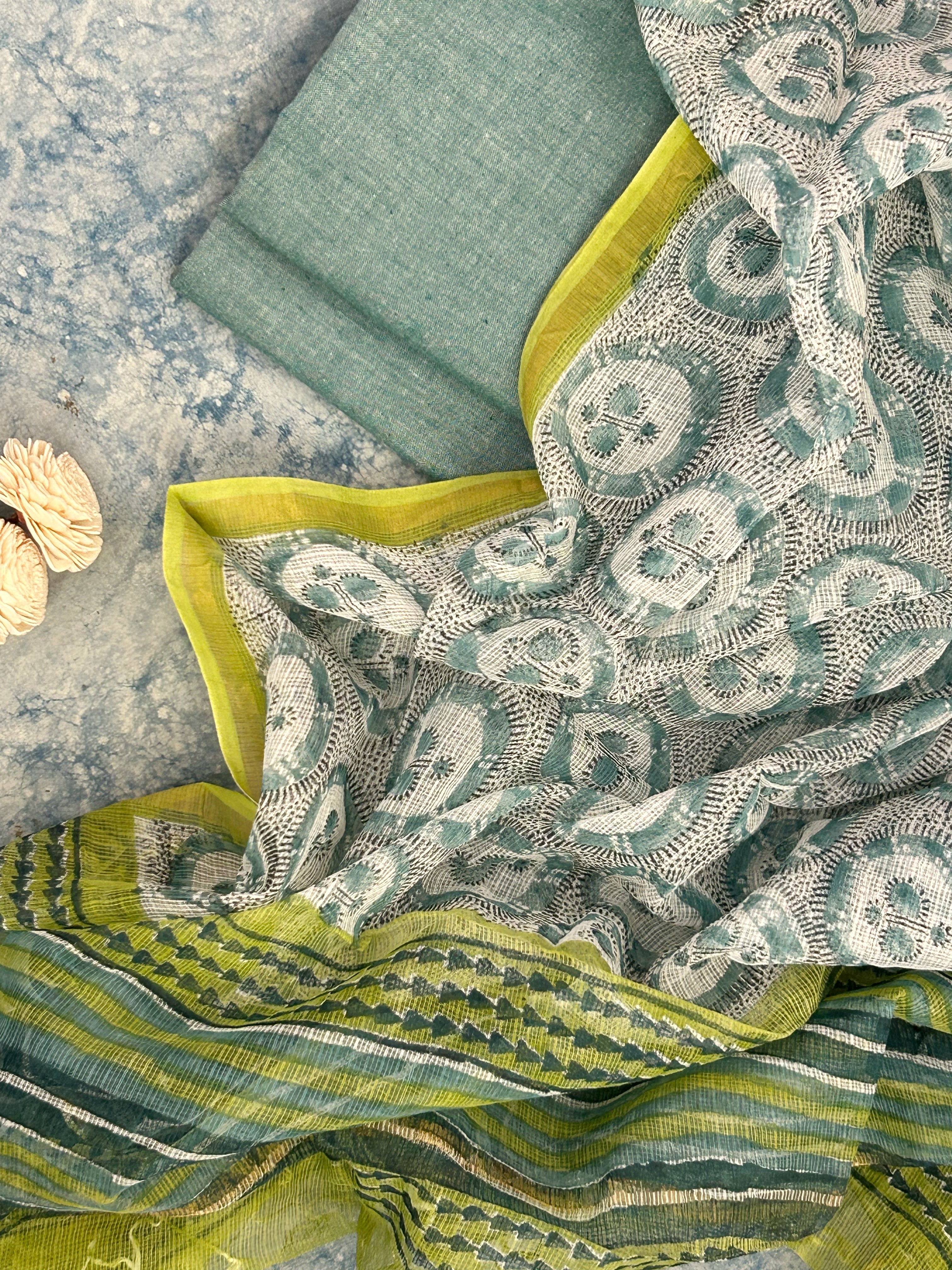 Handwoven Handblock Printed Set - Turquoise