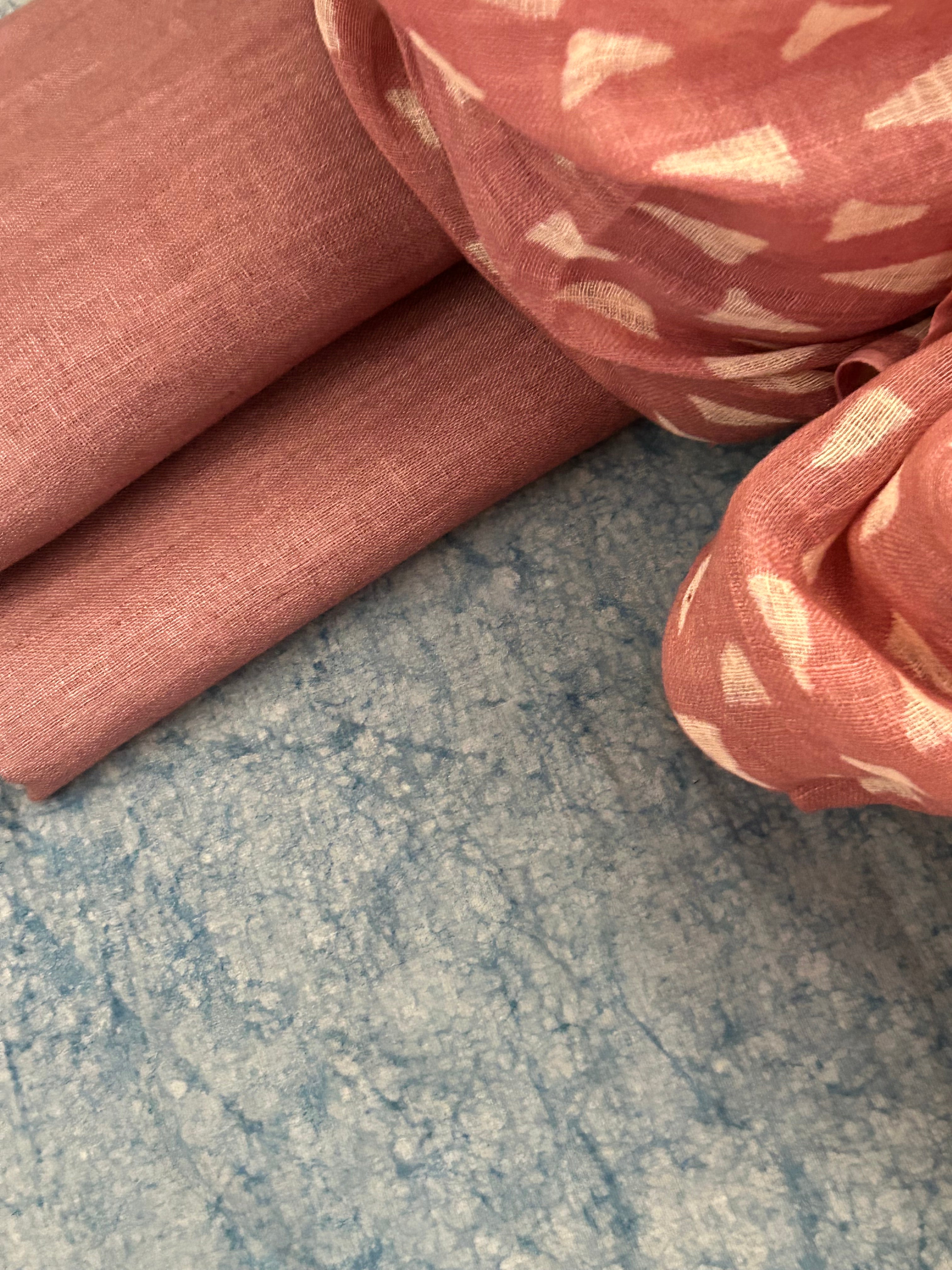 Handcrafted Linen Kurta Dupatta Set - Blush Pink