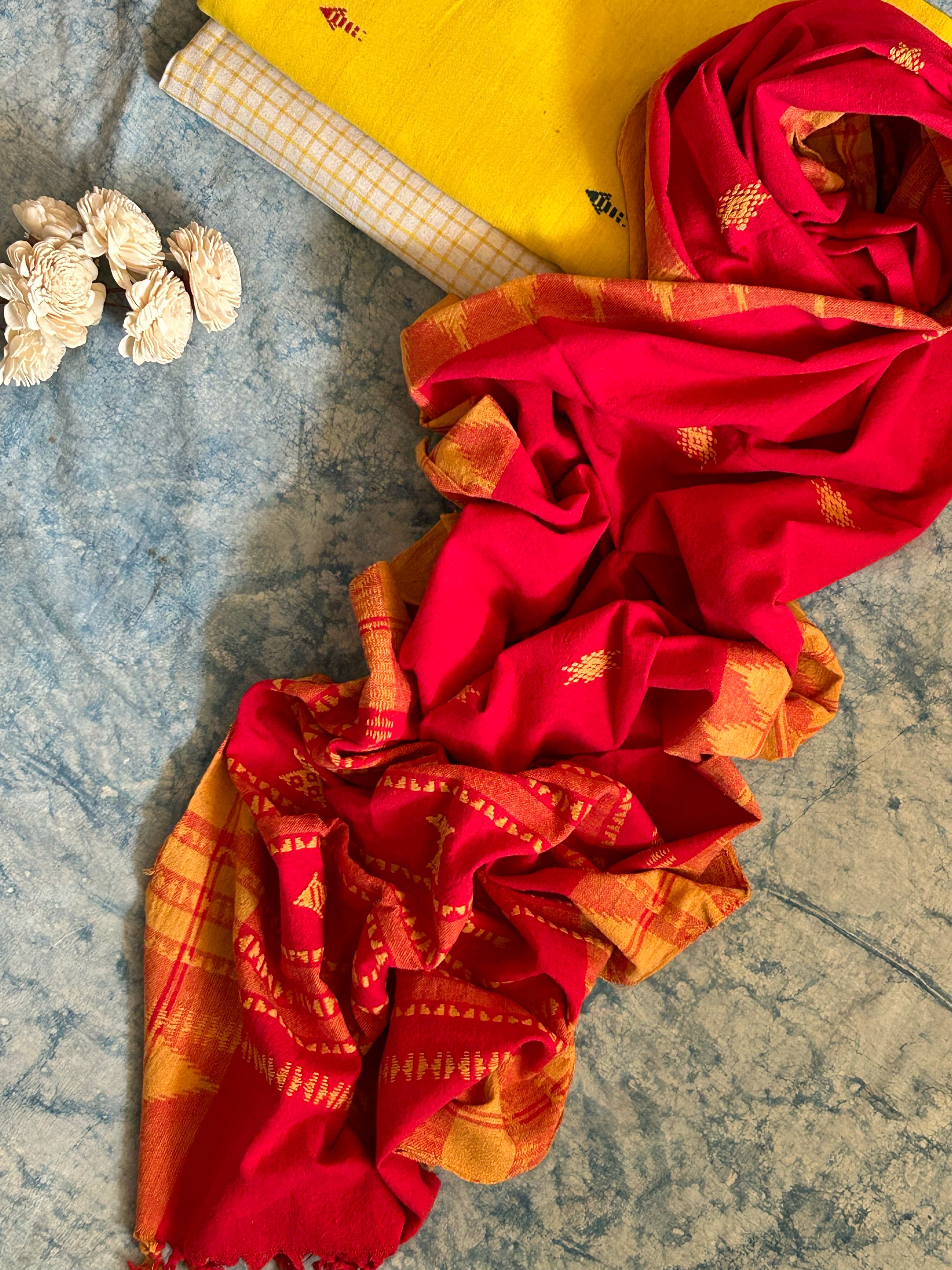 Handspun Handwoven Kotpad Suit Set - Yellow Butti & Check