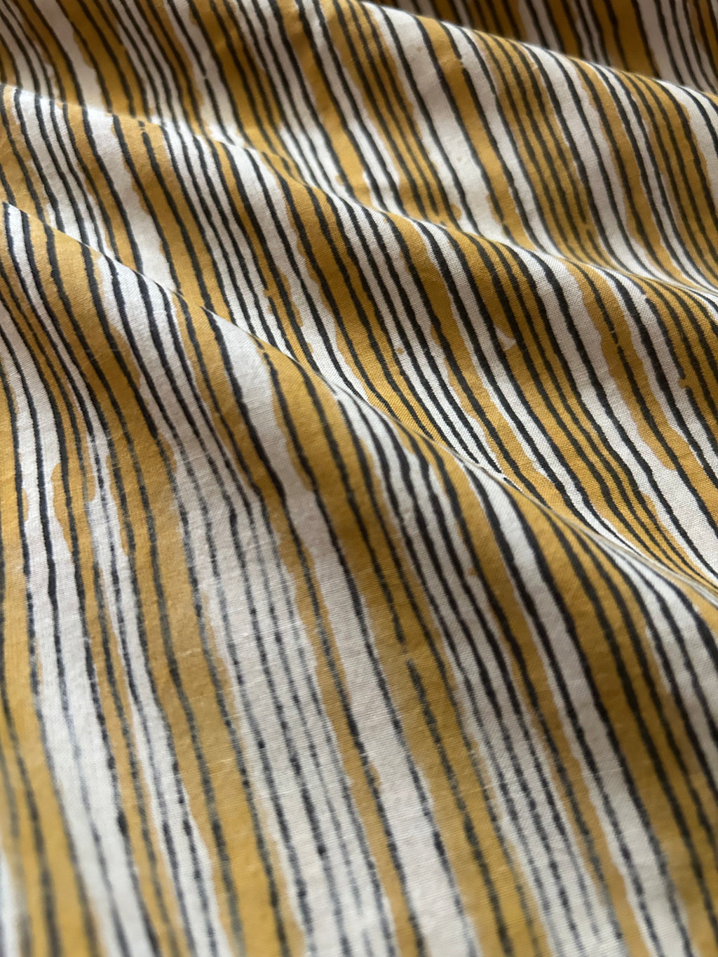 Bagru Handblock Printed Azofree dye cotton - Mustard Stripes(1.20m)
