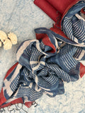 Handcrafted Linen Kurta Dupatta Set - Maroon & Indigo